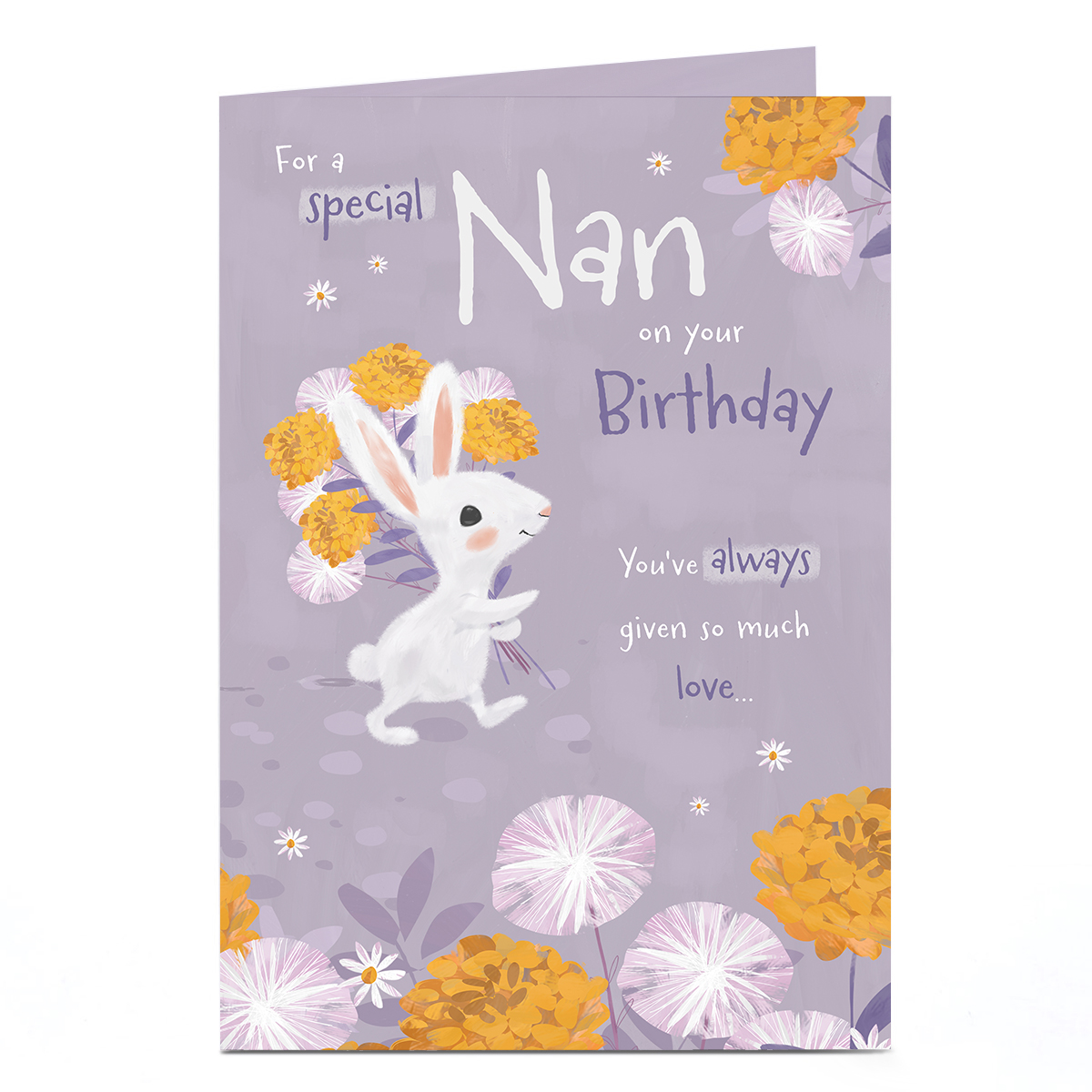 Birthday Card - Dandelions White Rabbit, Nan