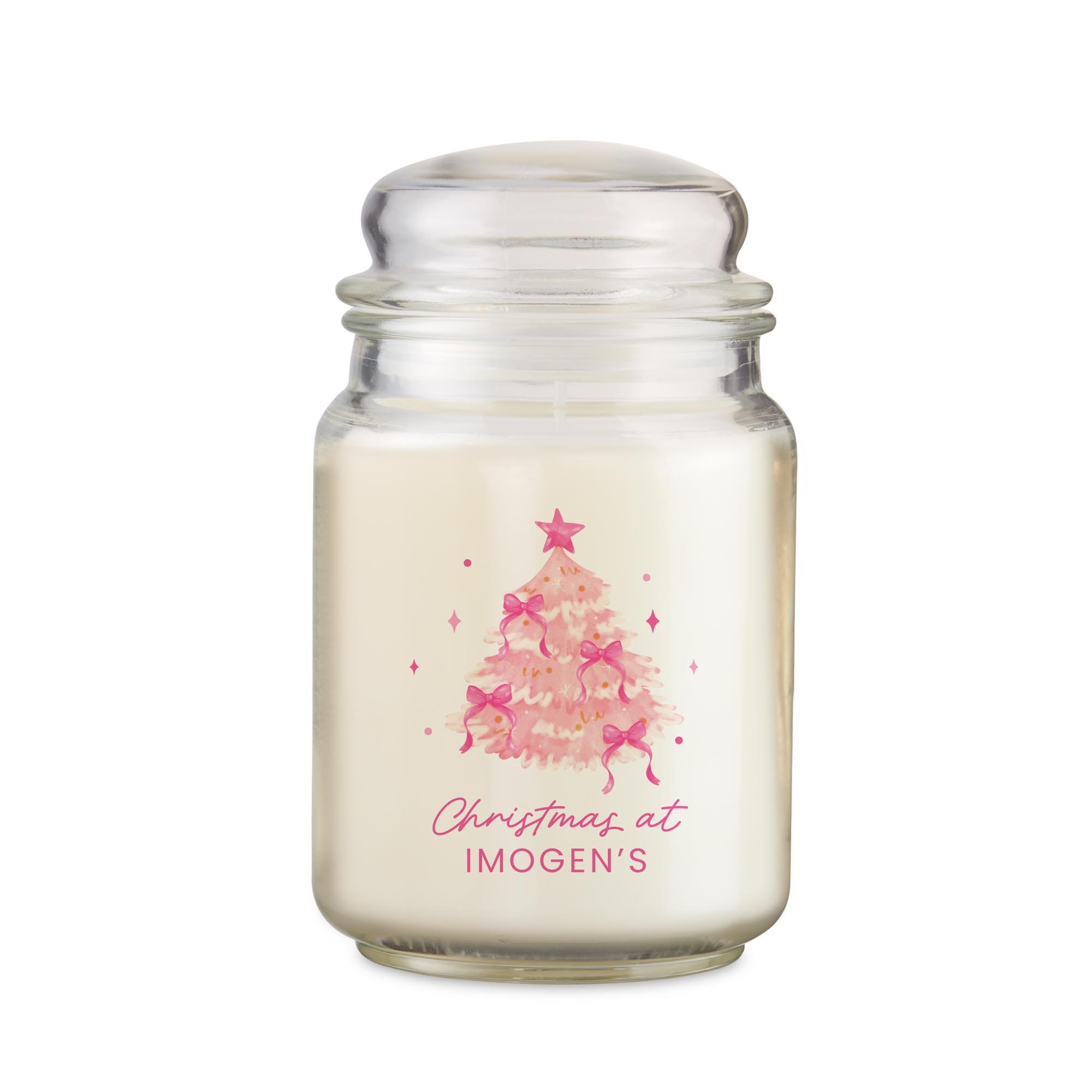 Personalised Pink Christmas Tree Large Candle Jar,  Personalised Pink Christmas Tree Large Candle Jar
