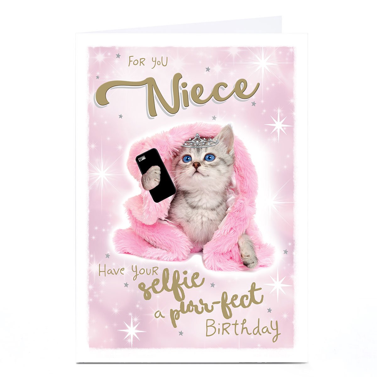 Personalised Birthday Card - Selfie Princess Kitten, Niece