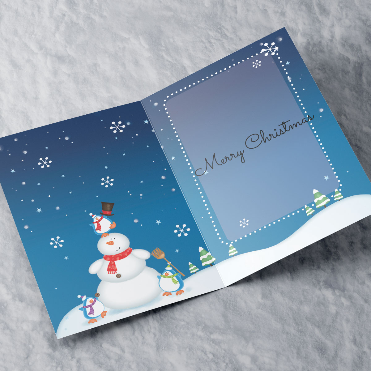 Personalised Christmas Card - Snowman & Penguins