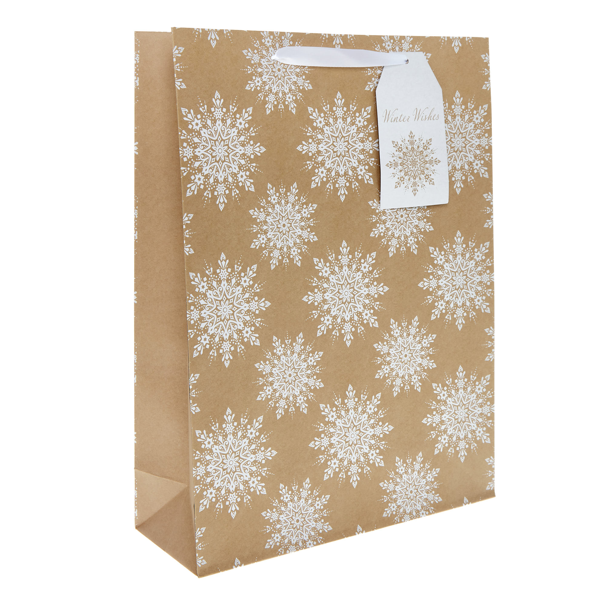 Extra Large Portrait Kraft Snowflakes Gift Bag