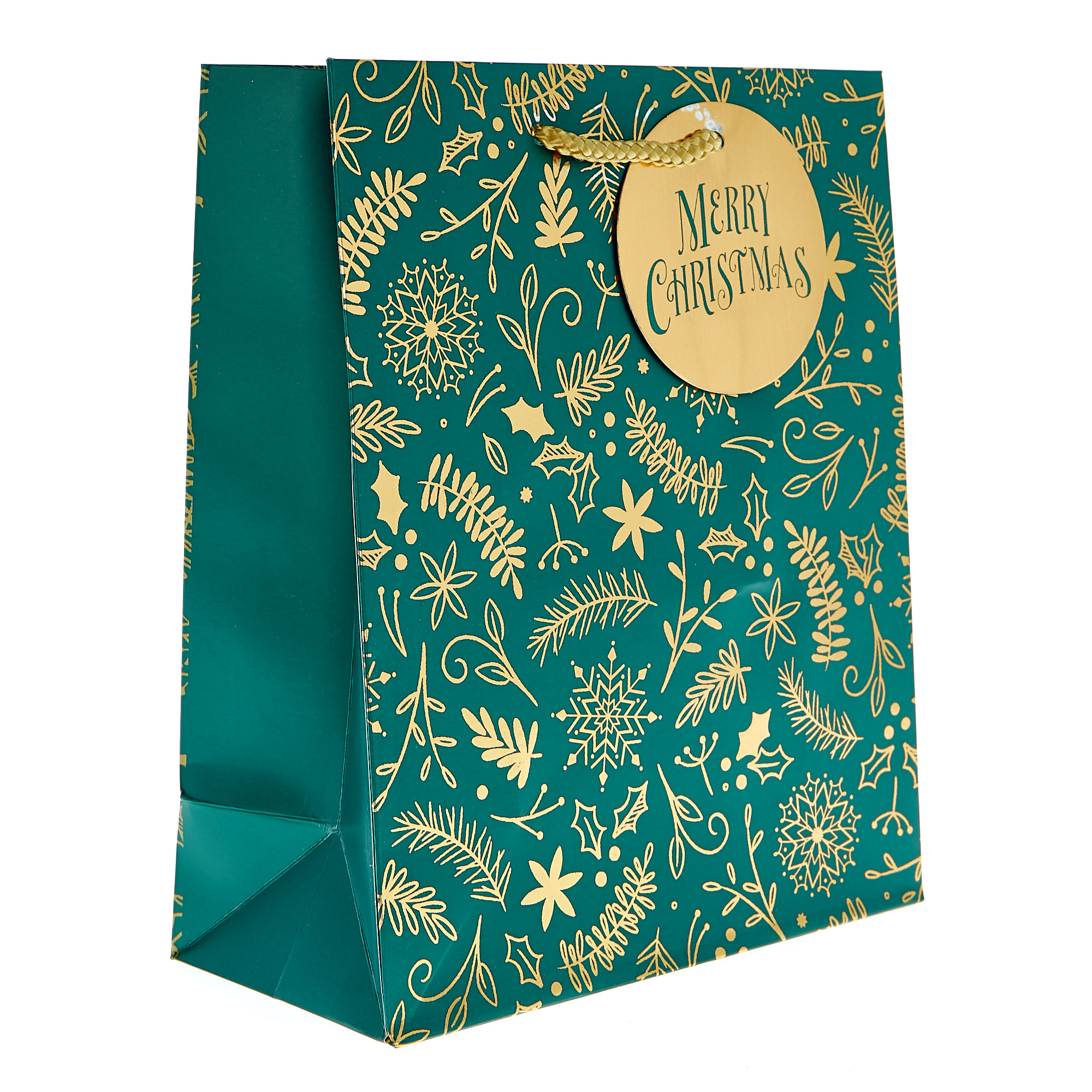 Medium Portrait Green & Gold Christmas Gift Bag