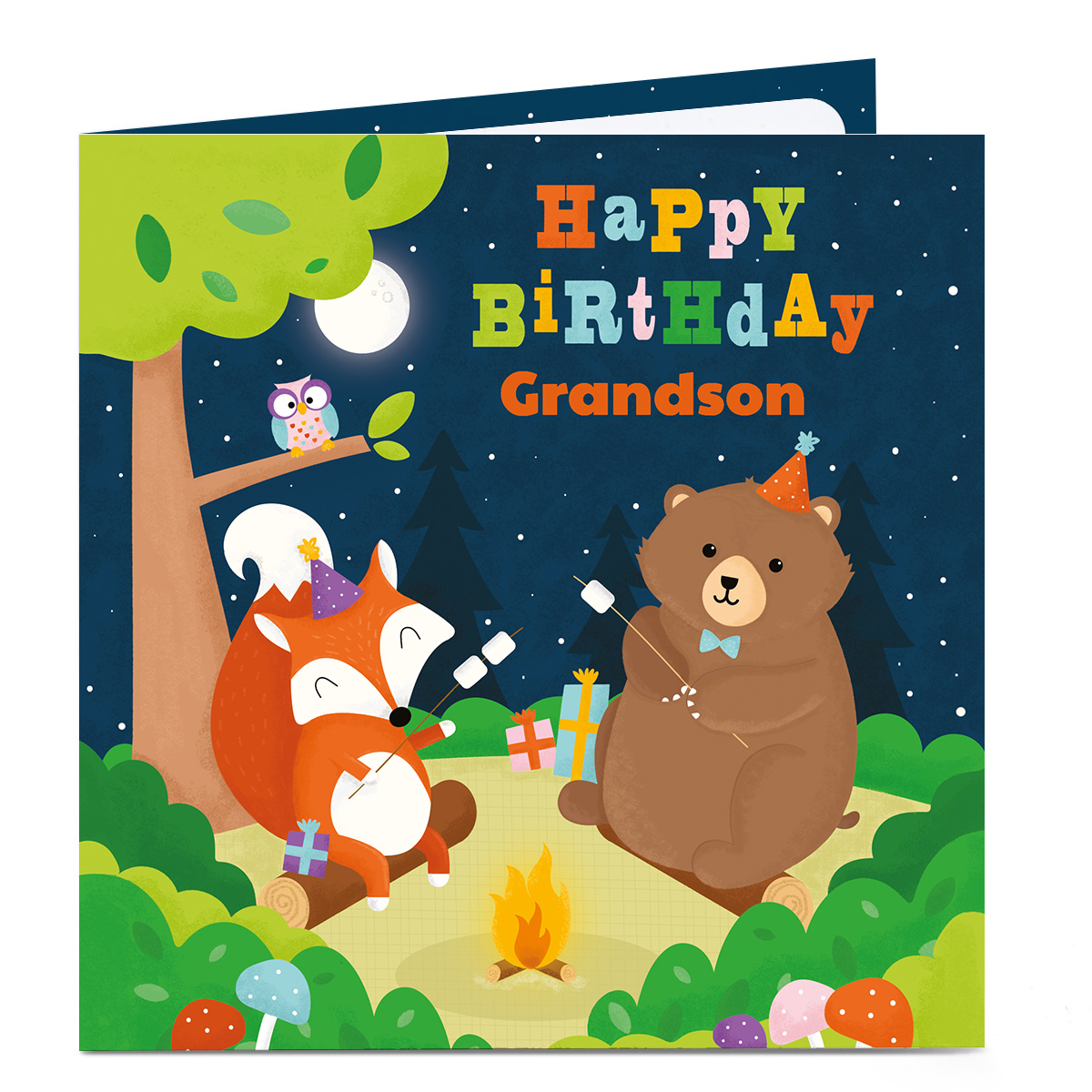 Personalised Birthday Card - Animals Camping [Grandson]