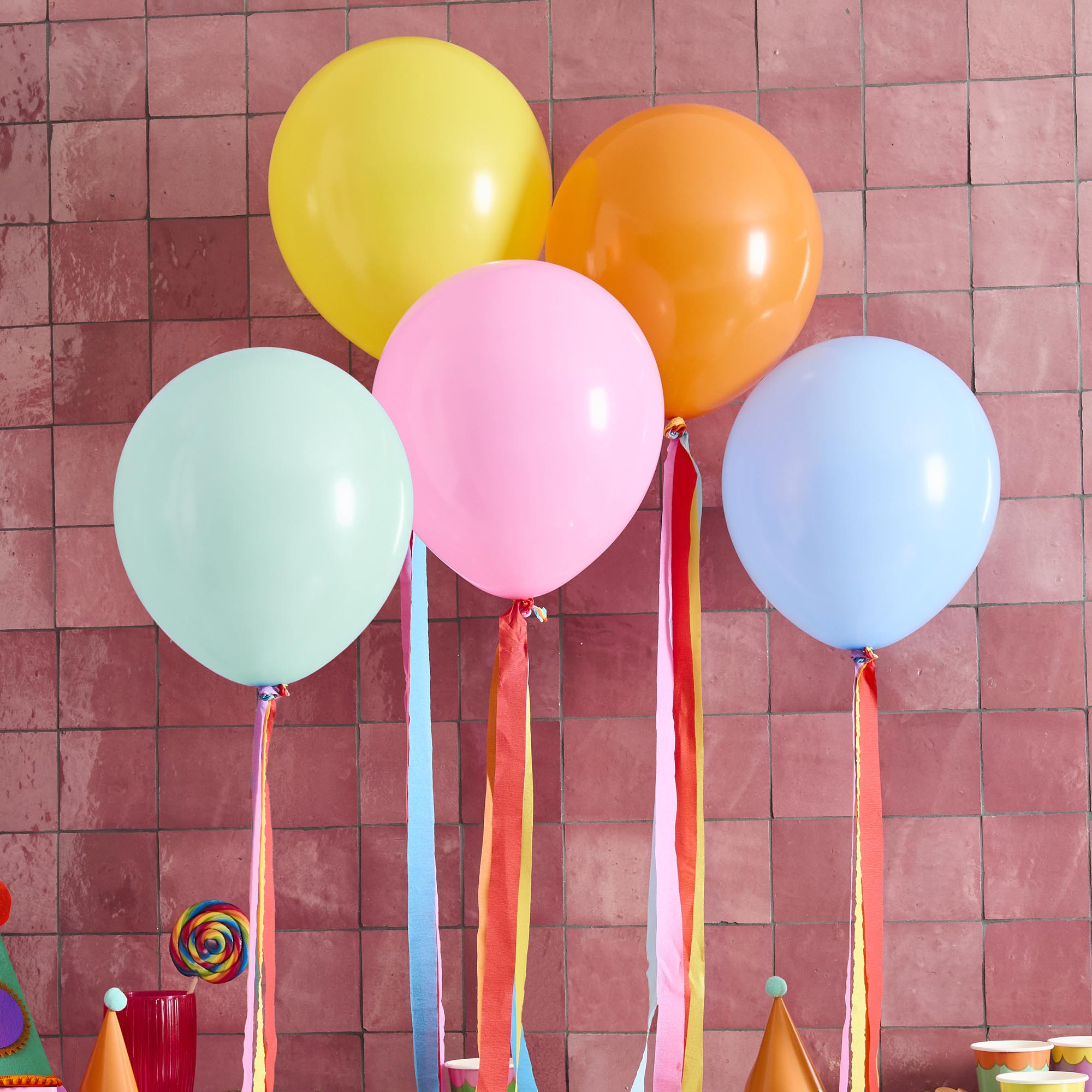 Premium Bright Latex 12-Inch Balloons & Tassel Tails - Pack of 5