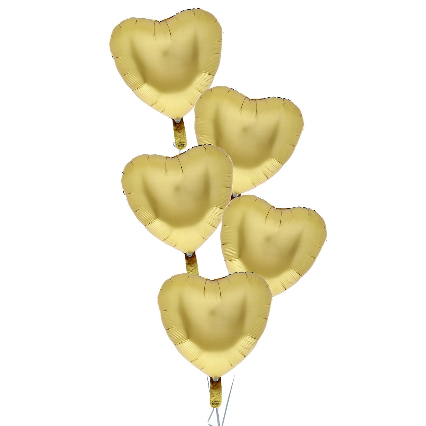 5 Satin Gold Hearts Balloon Bouquet - DELIVERED INFLATED! 