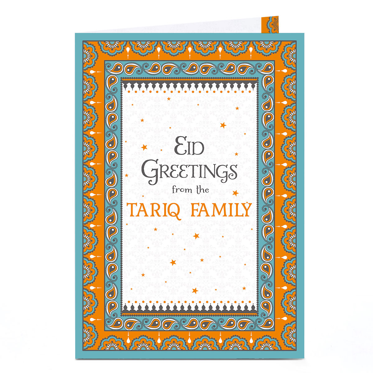 Personalised Eid Card - Blue And Orange