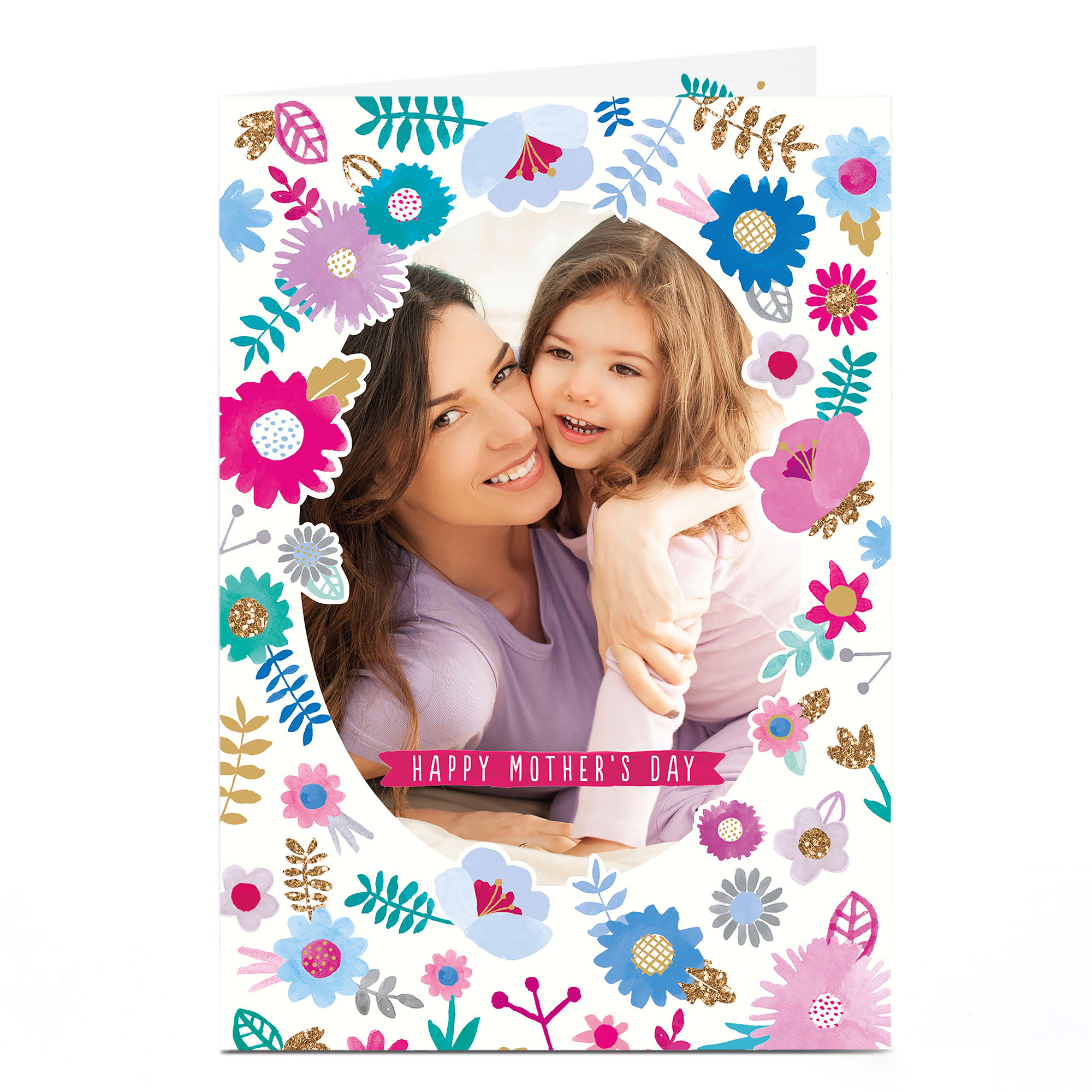 Photo Upload Mother's Day Card - Pink & Blue Flowers