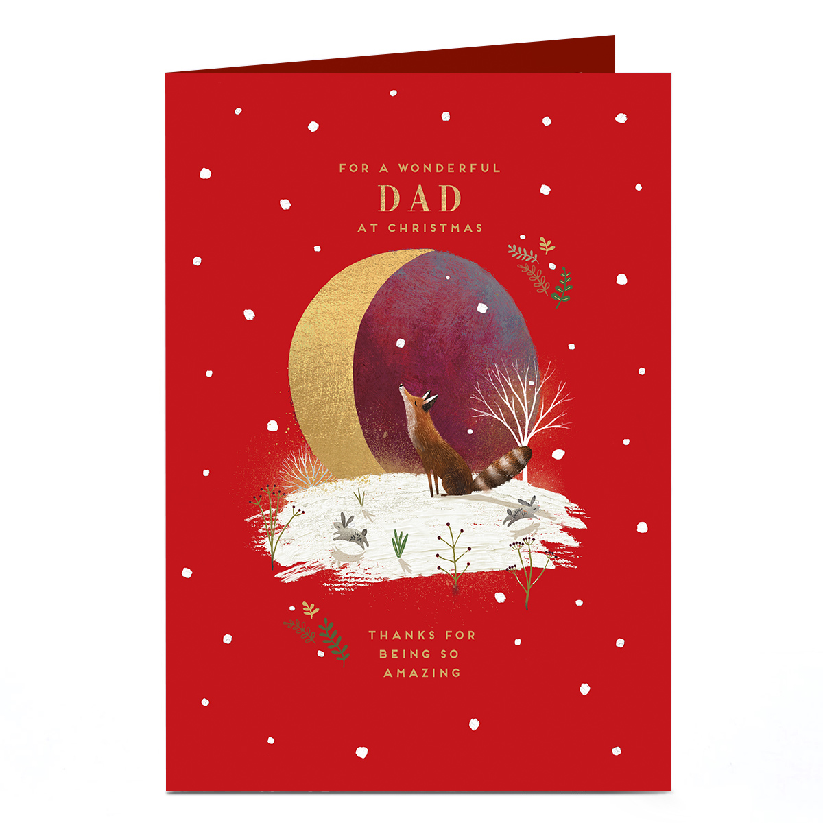 Christmas Card - Fox and Cresent Moon Red, For A Wonderful Dad