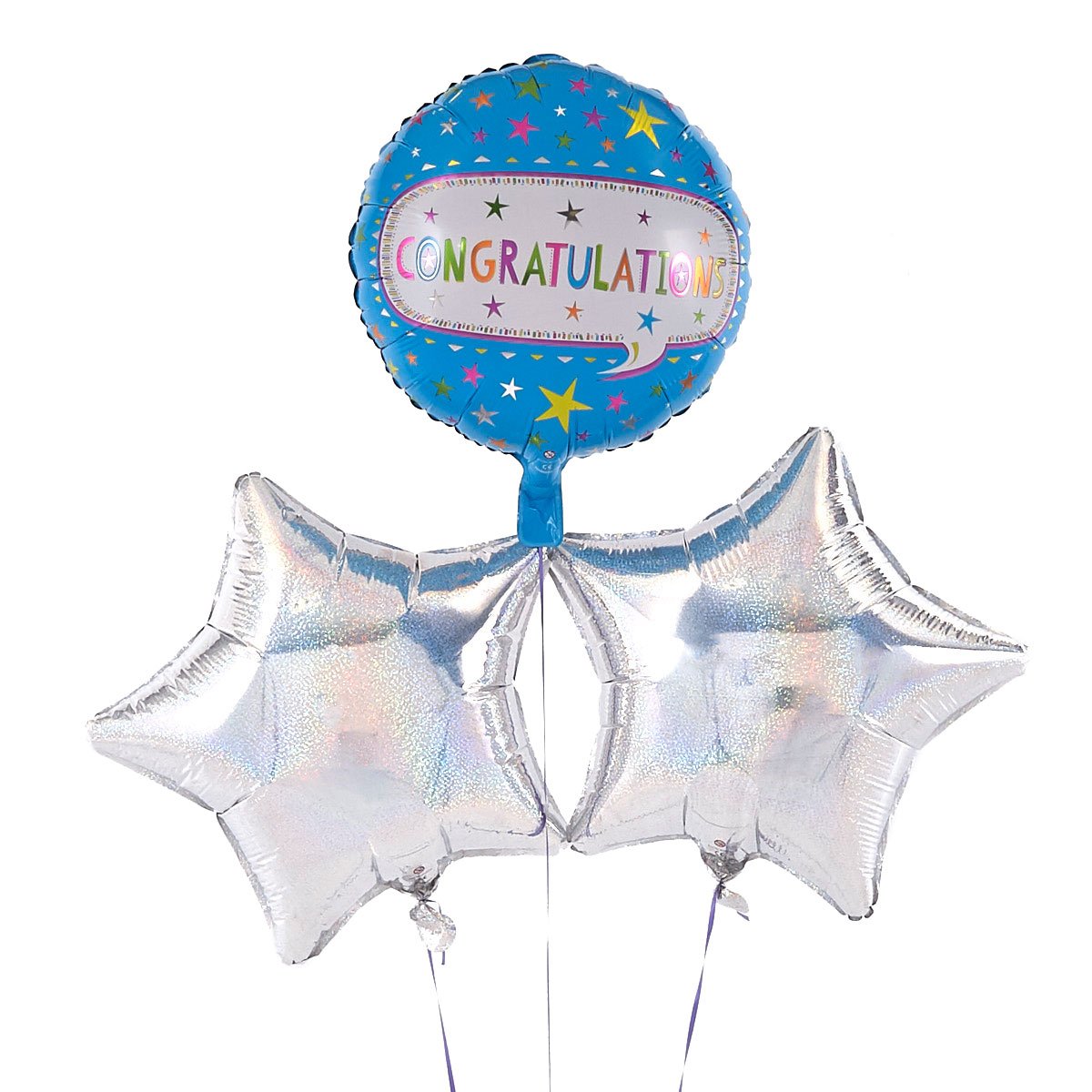 Congratulations Blue Balloon with Silver Balloon Bouquet - DELIVERED INFLATED!