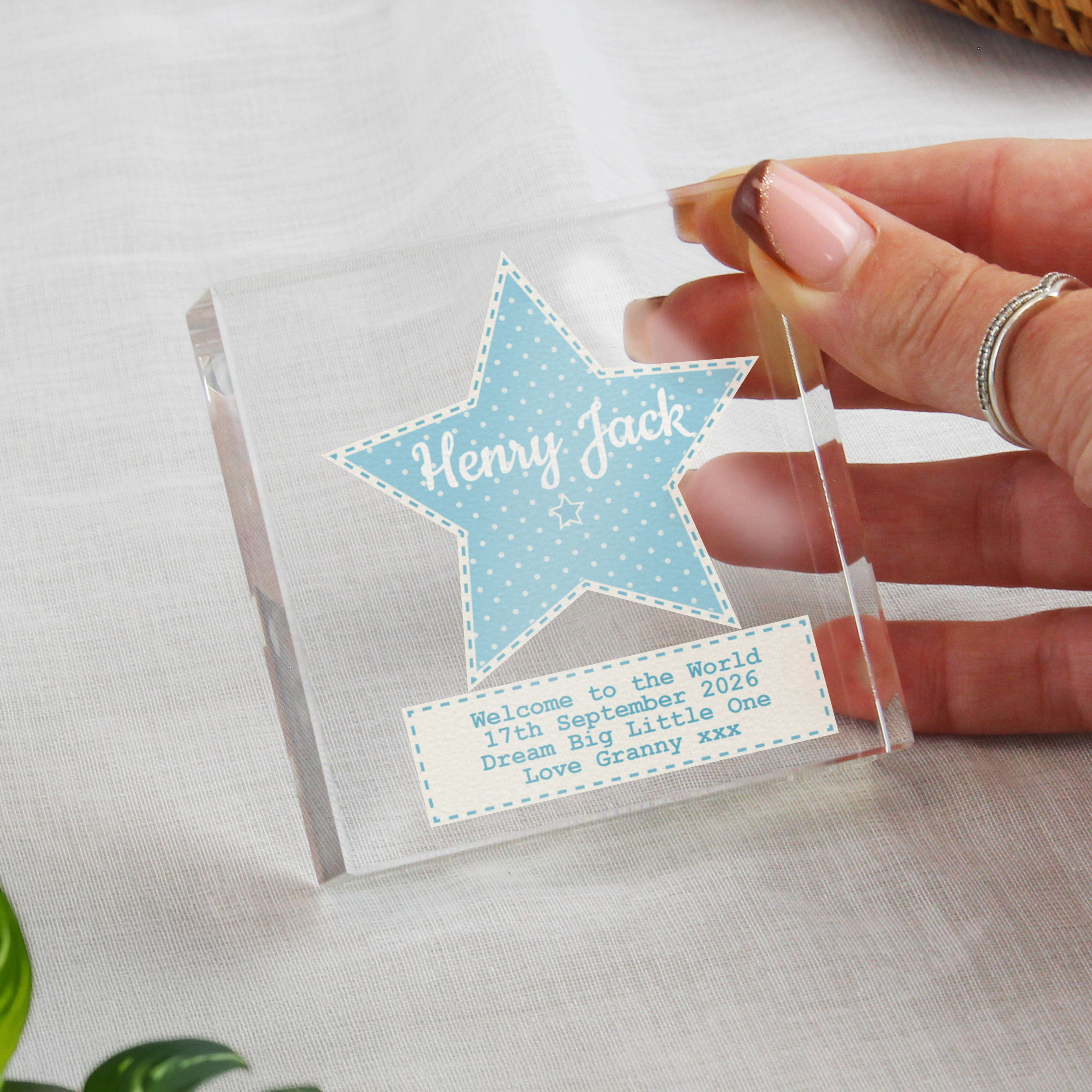 Personalised Stitch & Dot Baby Boy Crystal Token