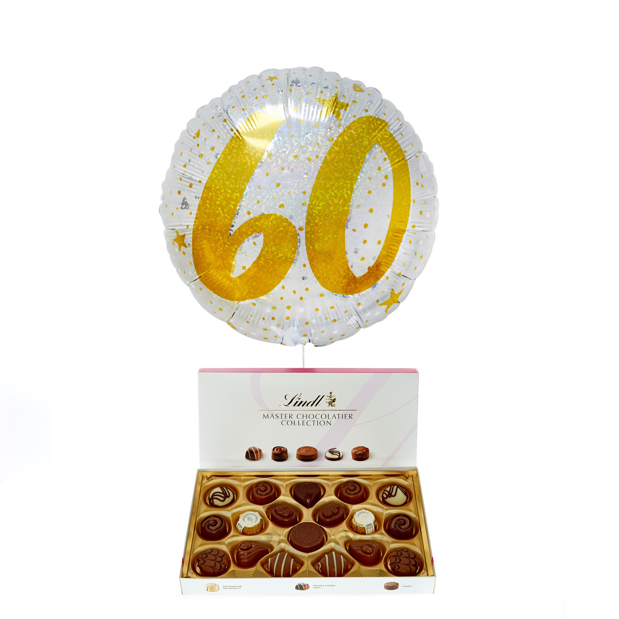 Gold & Silver 60th Birthday Balloon & Lindt Chocolates - FREE GIFT CARD!