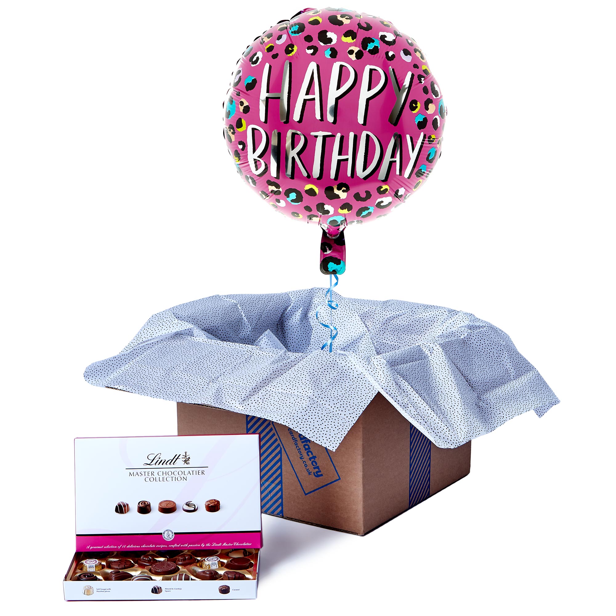 Leopard Print Happy Birthday Balloon & Lindt Chocolate Box