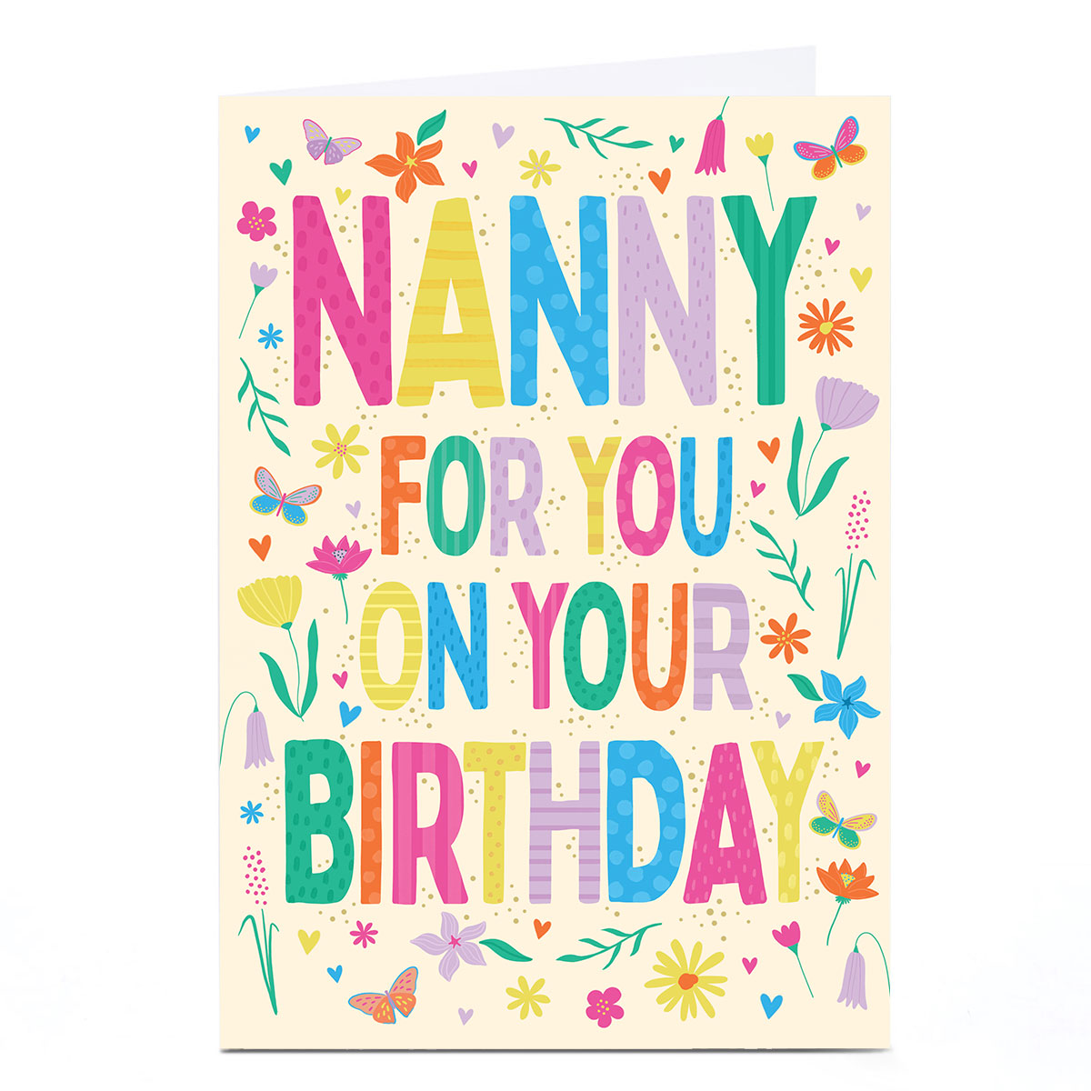 Personalised Birthday Card - Bright Letters and Flowers, Nanny