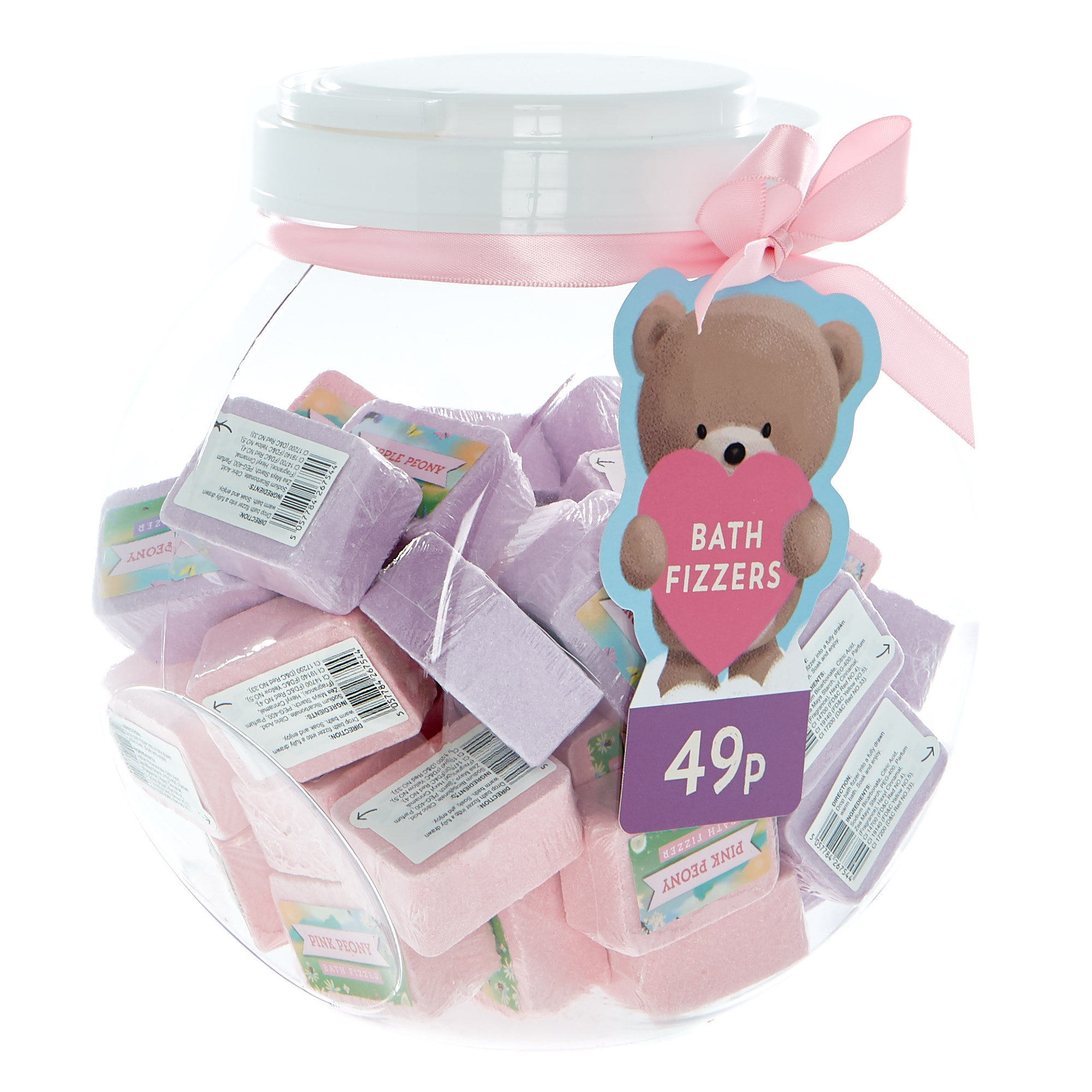 Hugs Bear Peony Bath Fizzers in a Jar - Pack of 40