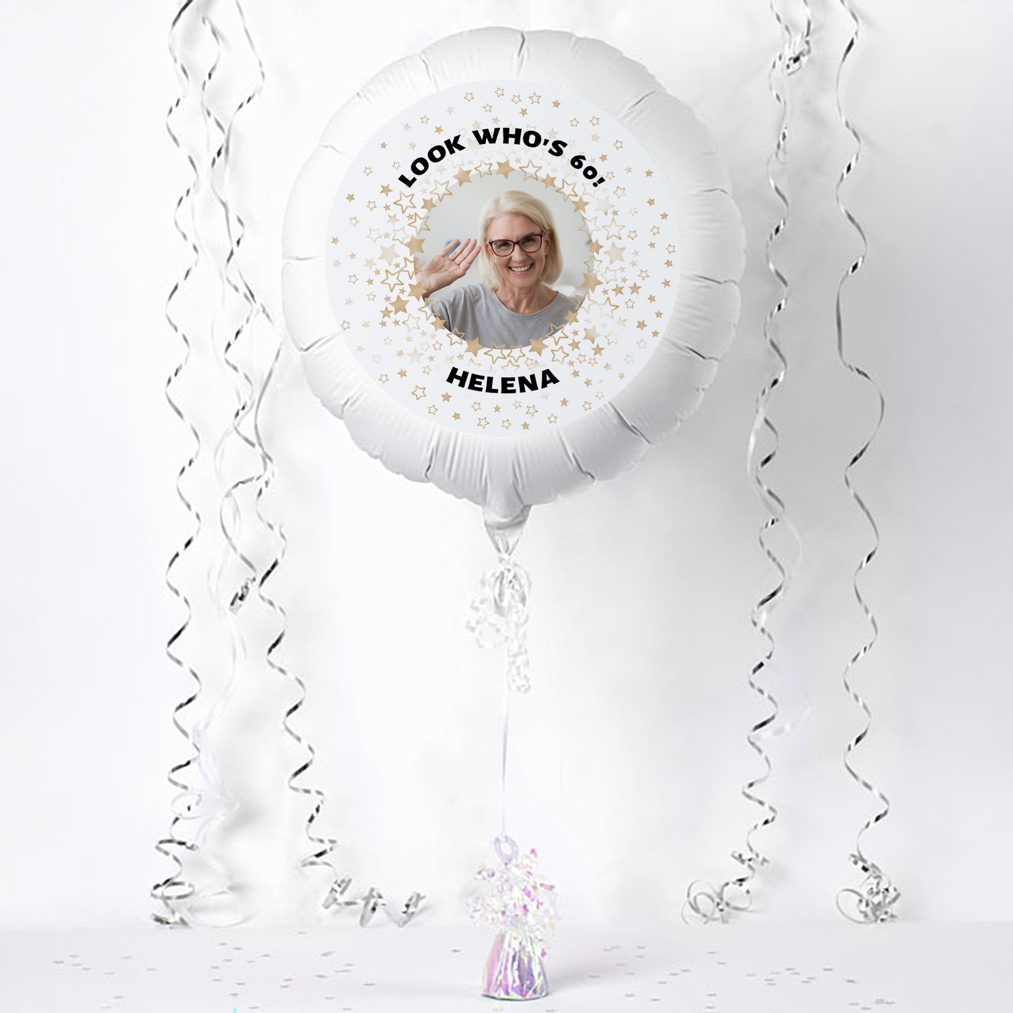 Photo Upload Balloon - Silver Star Border, Any Photo and Message