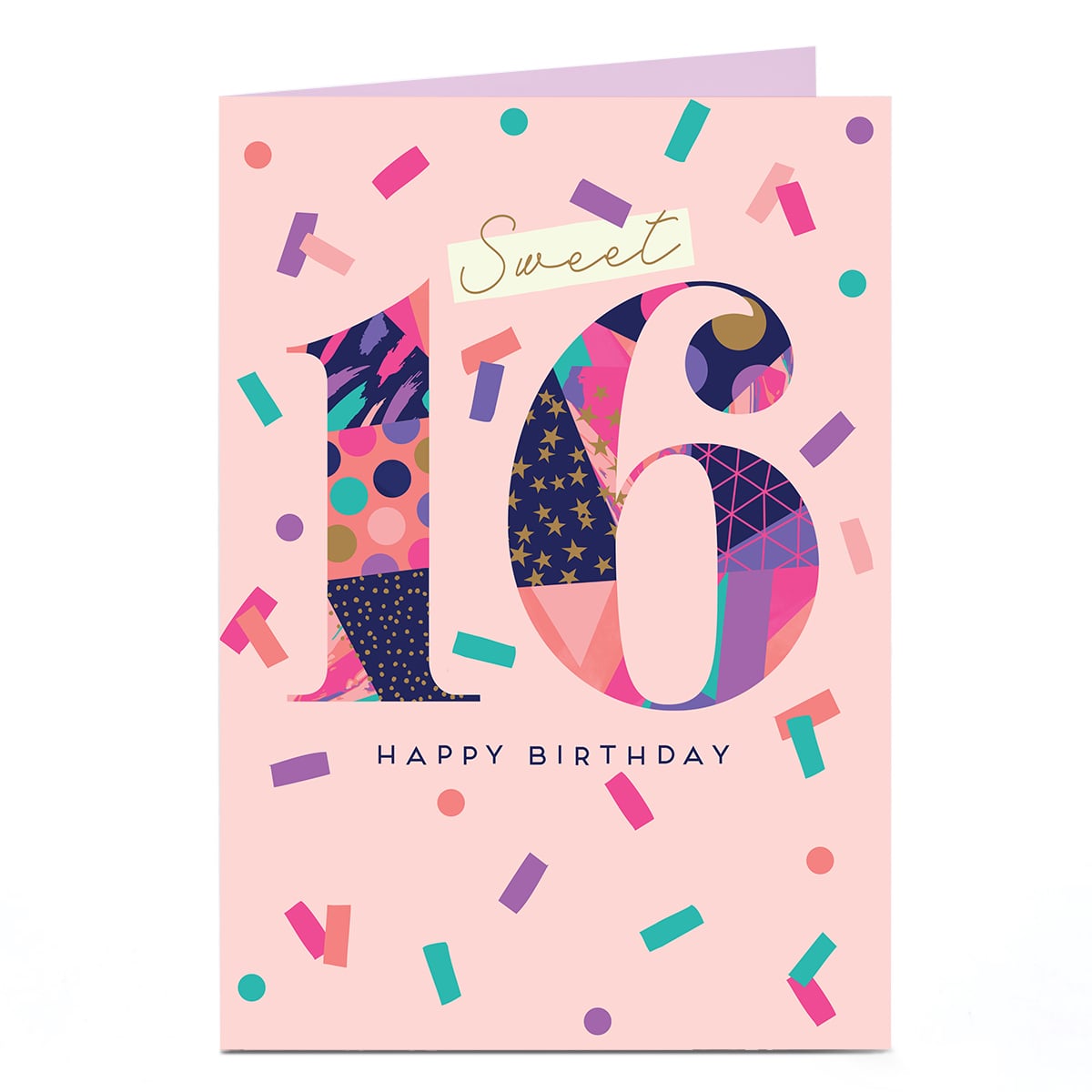 16th Birthday Card - Sweet 16 Pink Confetti
