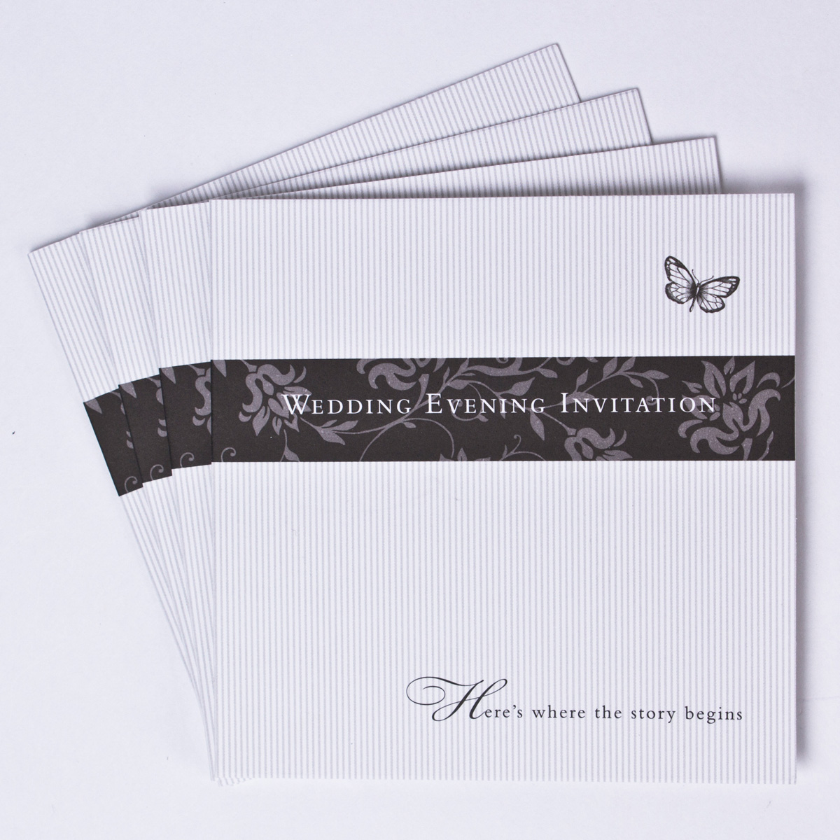 Striped Butterfly Evening Wedding Invitations, Pack of 10