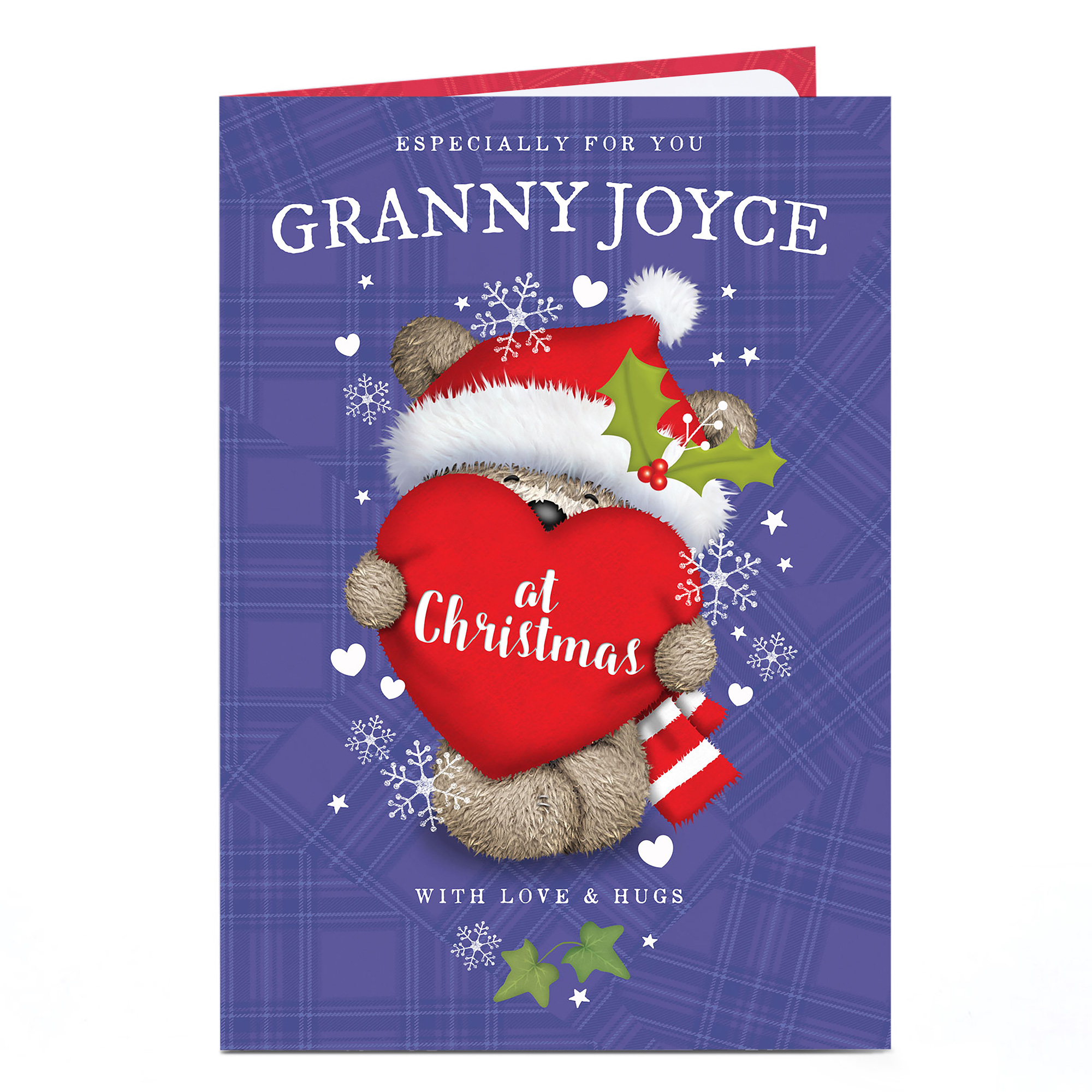 Hugs Personalised Christmas Card - Santa Hat And Holly