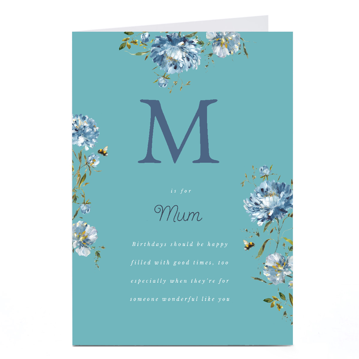 Personalised Birthday Card - Blue Floral M is for Mum