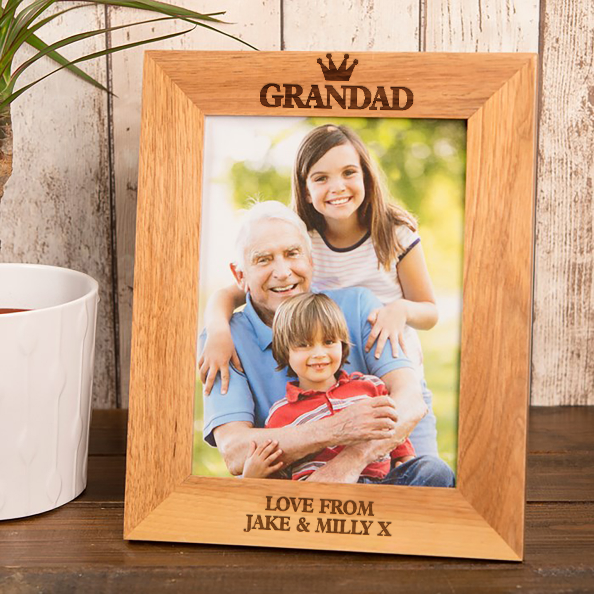 Personalised Engraved Wooden Photo Frame - Grandad Crown
