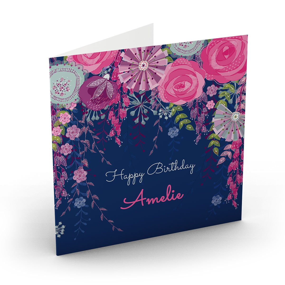 Personalised Nik Golesworthy Birthday Card - Pink & Navy Floral