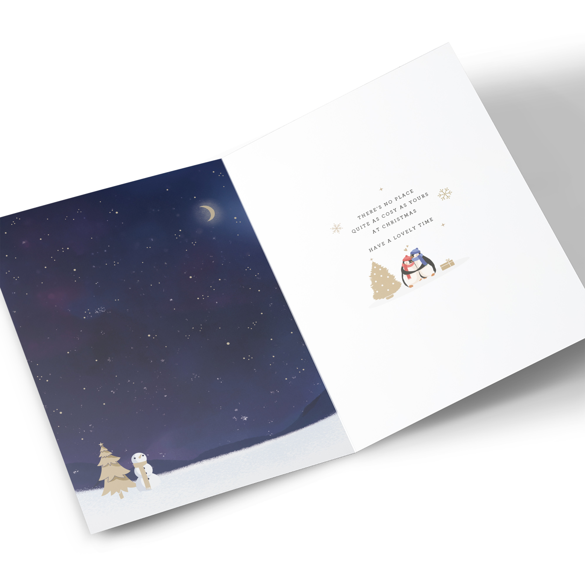 Christmas Card - Penguin Cuddles in Igloo, Grandma & Grandad