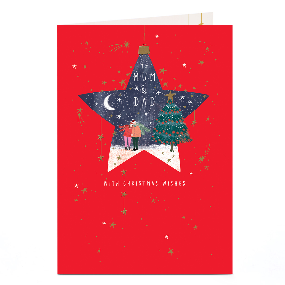 Christmas Card - Snowy Night Scene Star, Mum & Dad