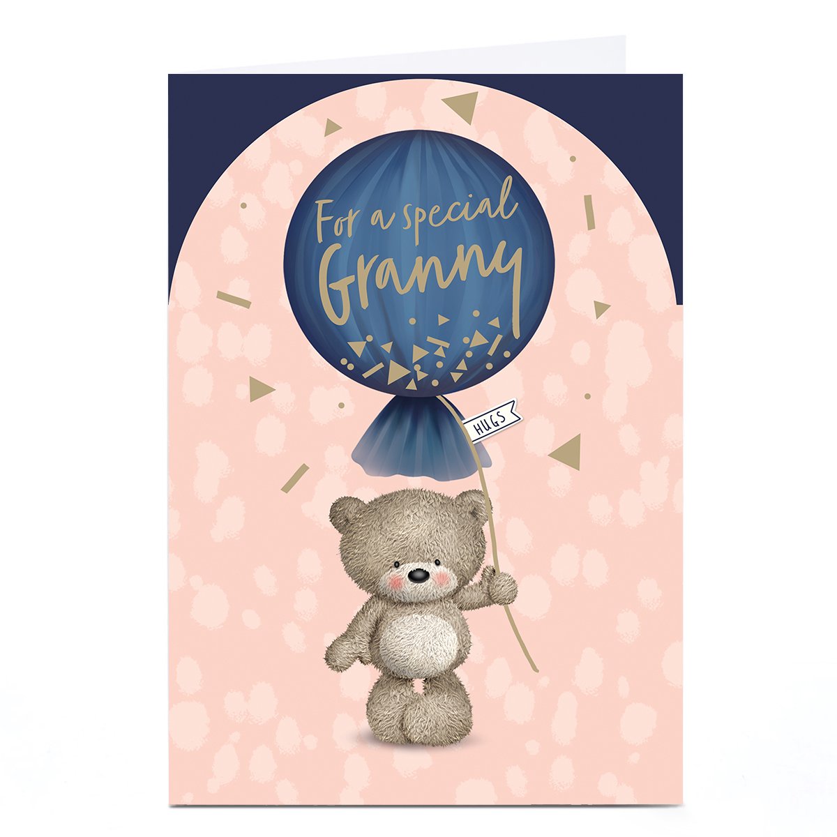 Personalised Hugs Birthday Card - Bear with Confetti Balloon, Granny