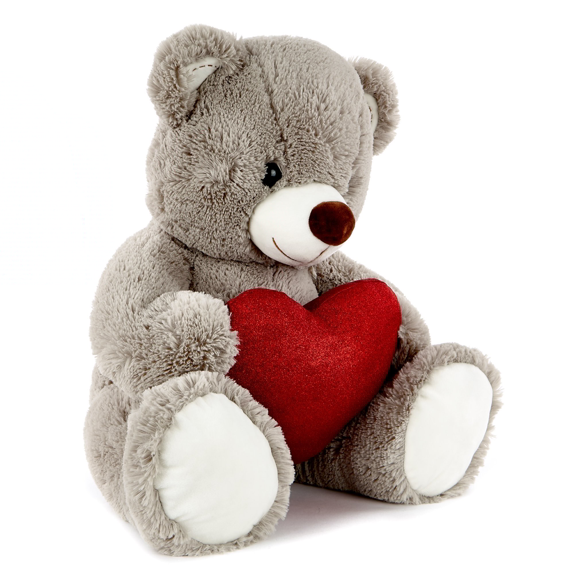 Large Grey Valentine's Day Hugs Bear Soft Toy With Heart