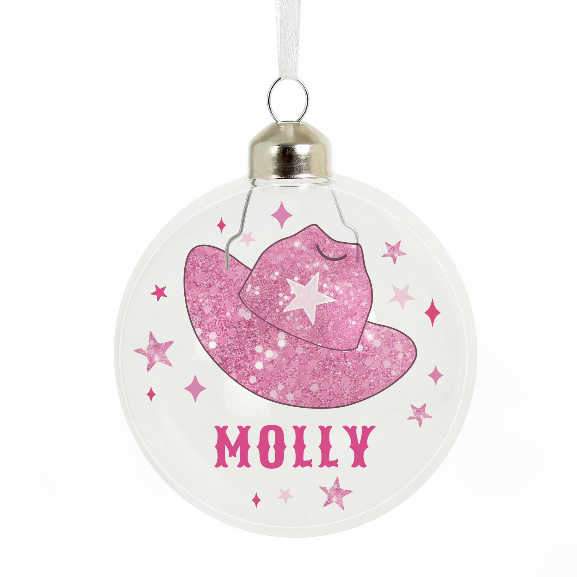 Personalised Cowgirl Hat Christmas Bauble