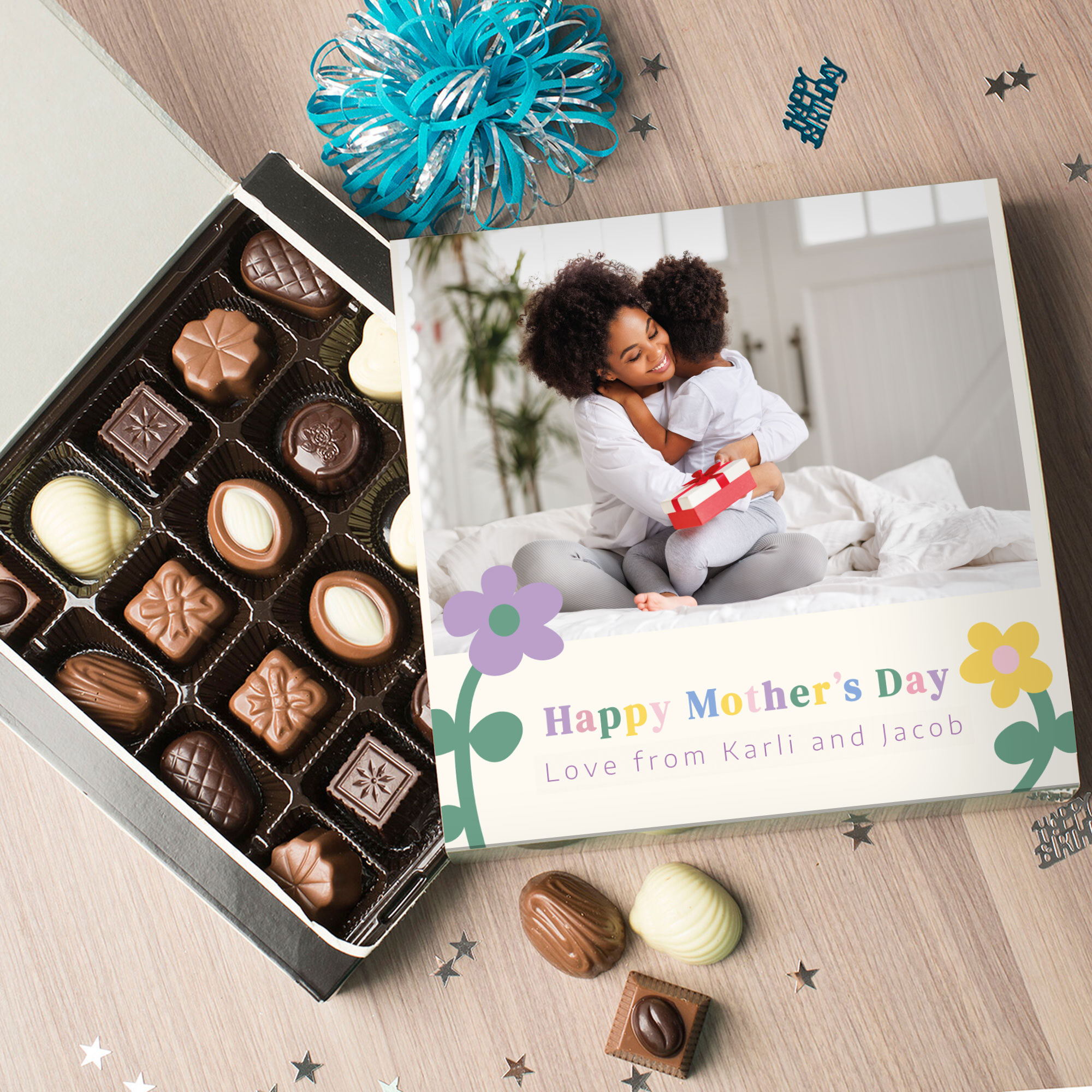Personalised Belgian Chocolates - Happy Mother's Day Flower Design