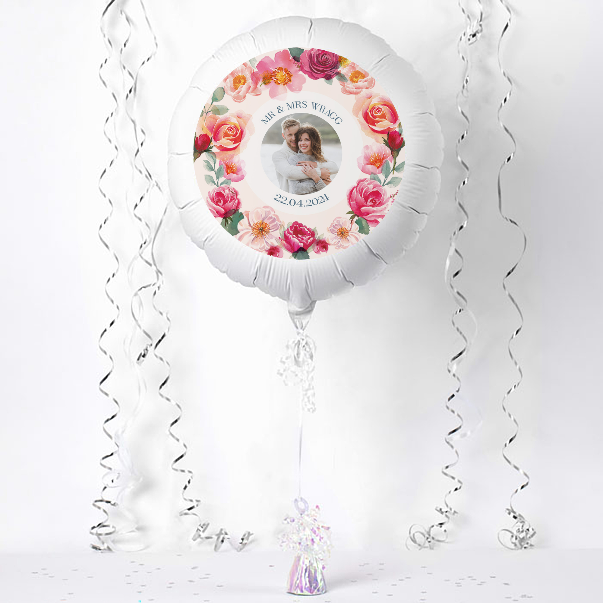Photo Upload Balloon - Floral Border, Any Photo and Message