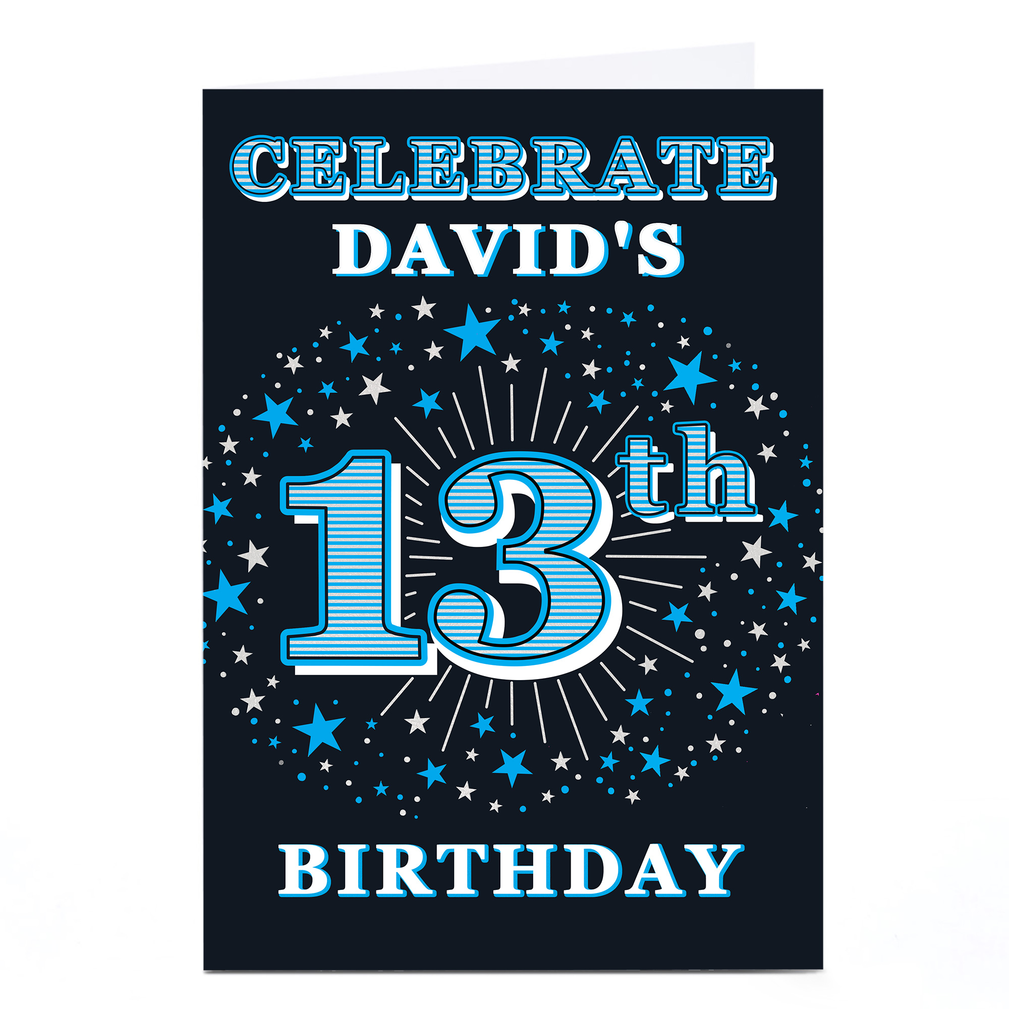 Personalised 13th Birthday Invitation - Blue Stars