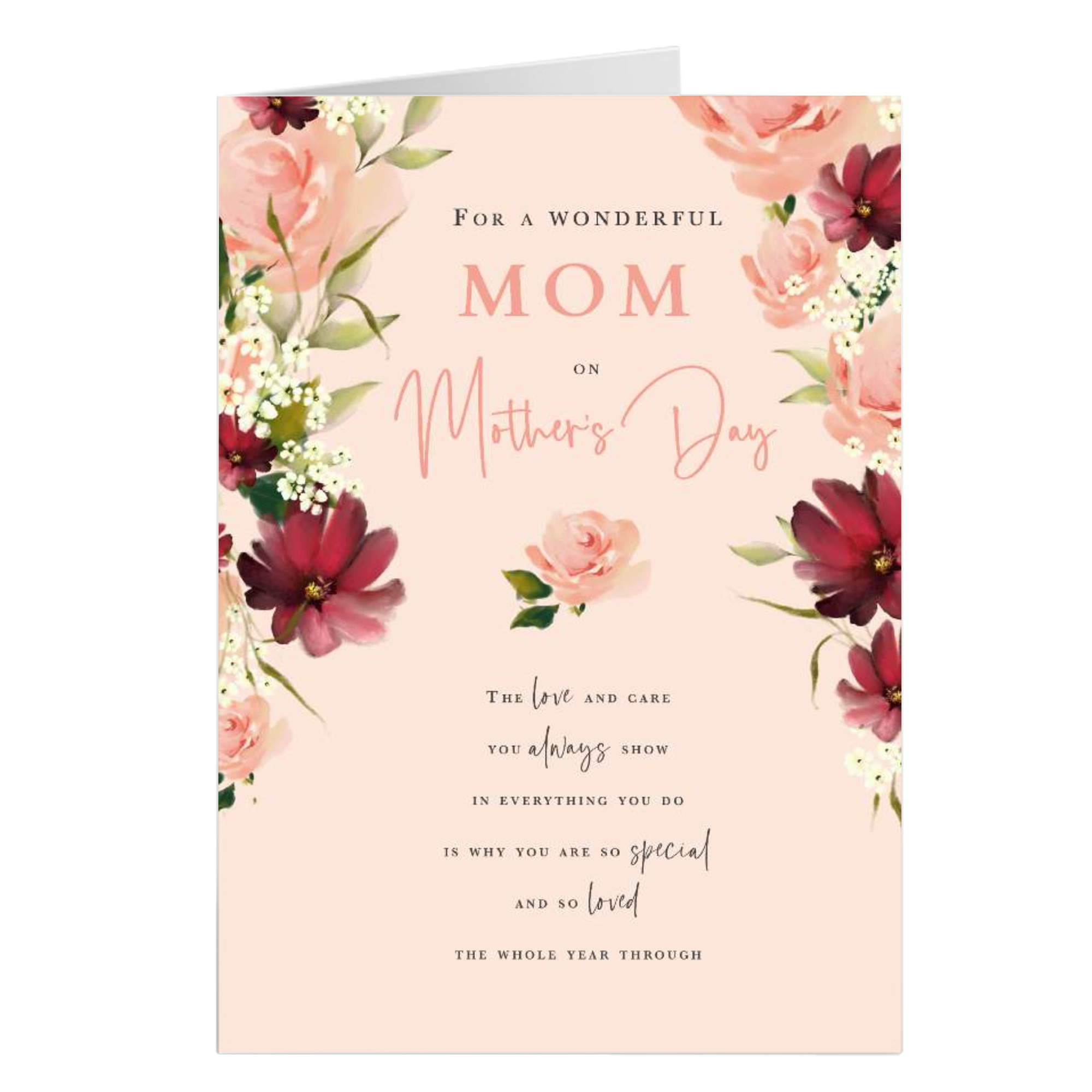 Personalised Mother's Day Card - Red & Pink Flowers, Mom