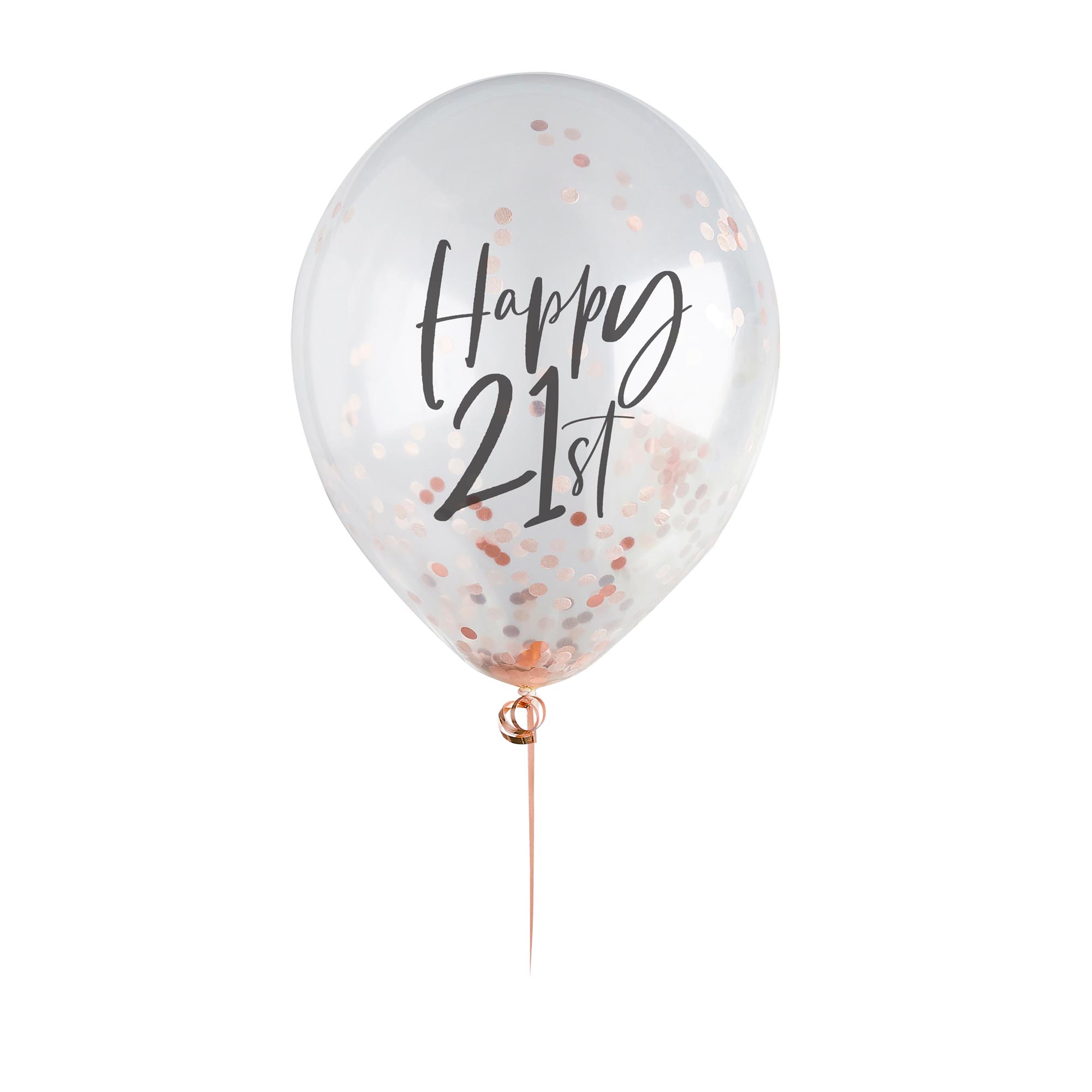 Rose Gold Metallic Happy Birthday Confetti Latex Balloons - Pack of 5 (Any Milestone)