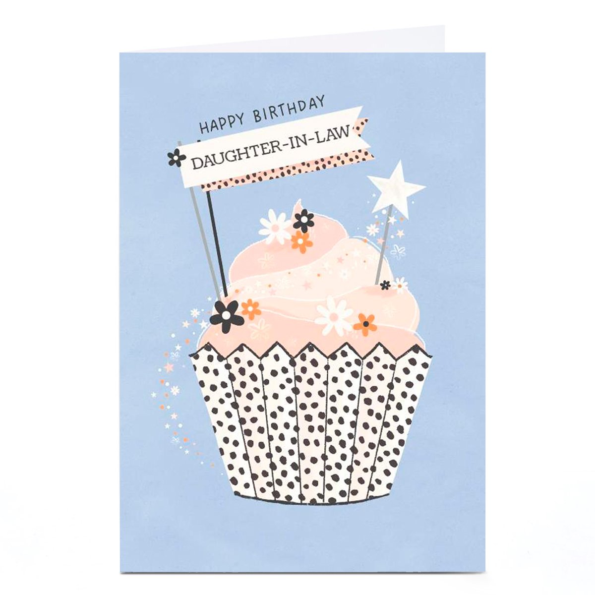 Personalised Birthday Card - Stars & Flowers Cupcake, Daughter-in-Law