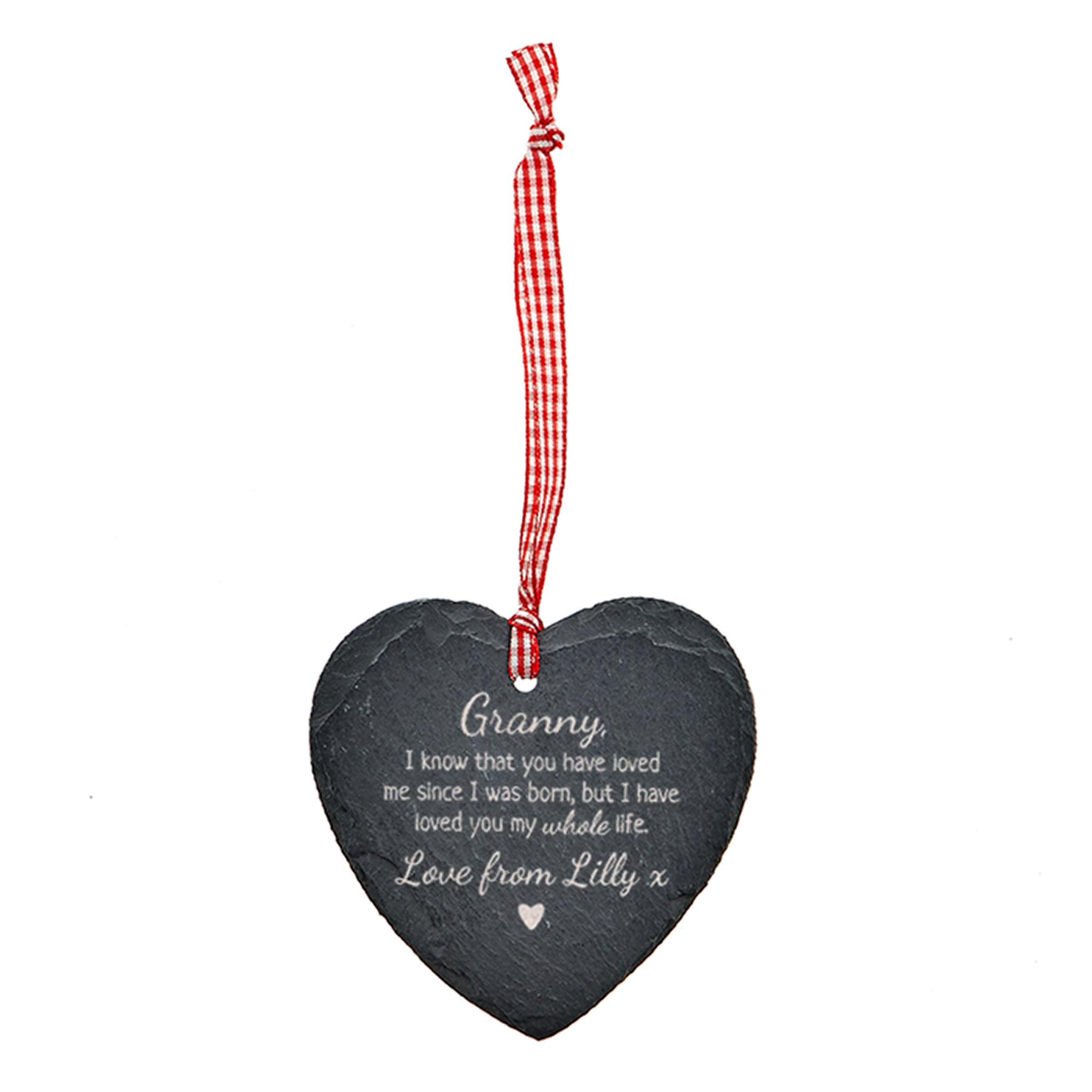 Personalised Engraved Heart-Shaped Slate Hanging Keepsake - Loved You My Whole Life