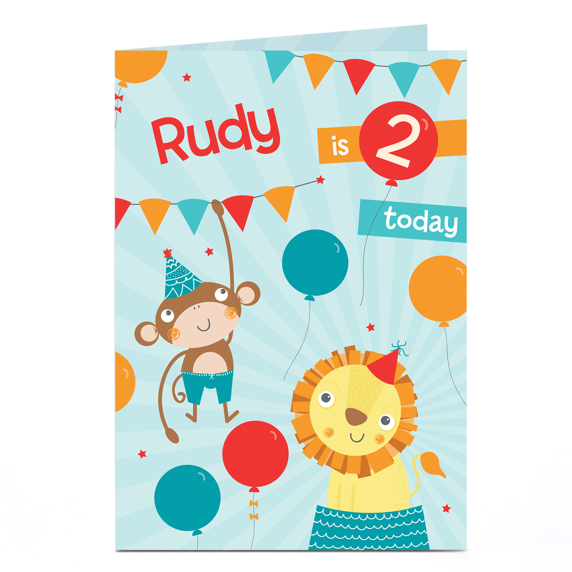 Personalised Birthday Card - Monkey & Lion Party, Editable Age