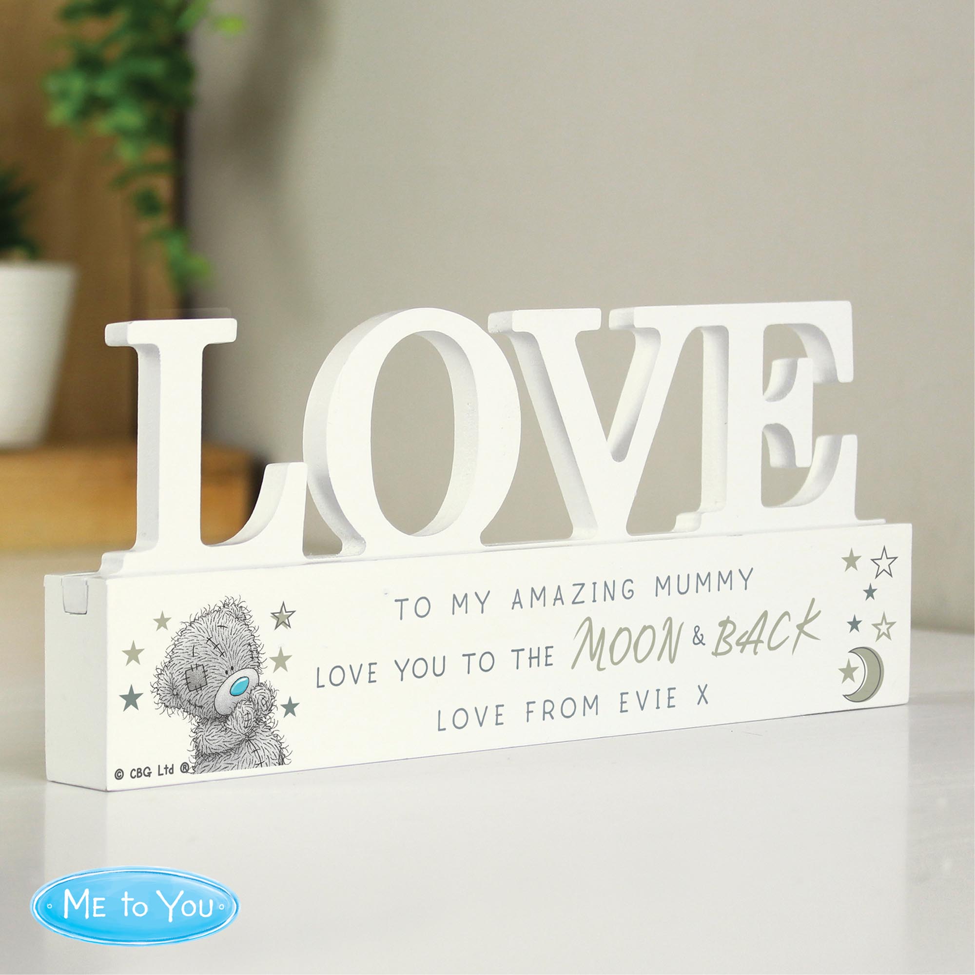 Personalised Me To You Moon & Back Wooden Love Ornament