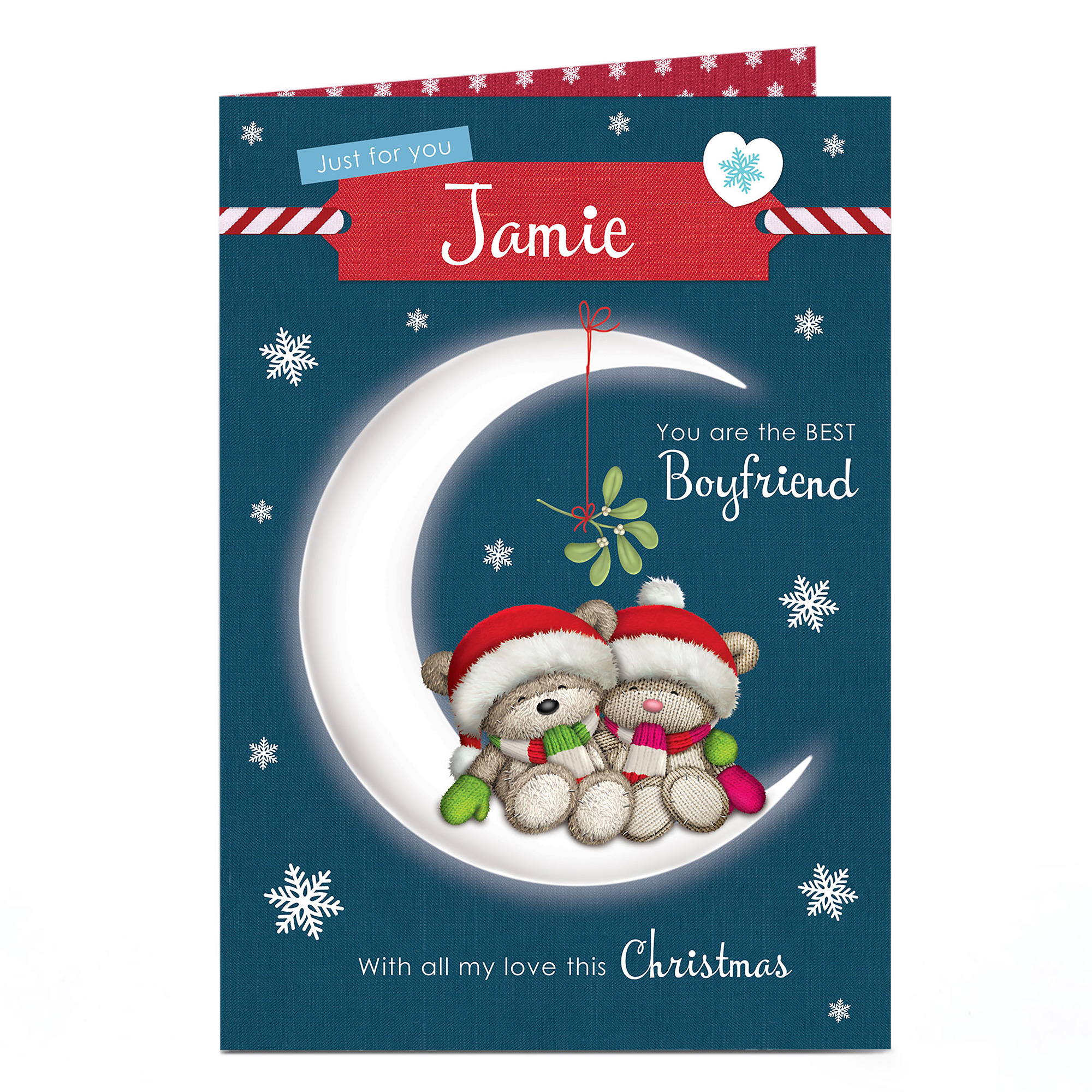 Personalised Hugs Bear Christmas Card - The Best Boyfriend