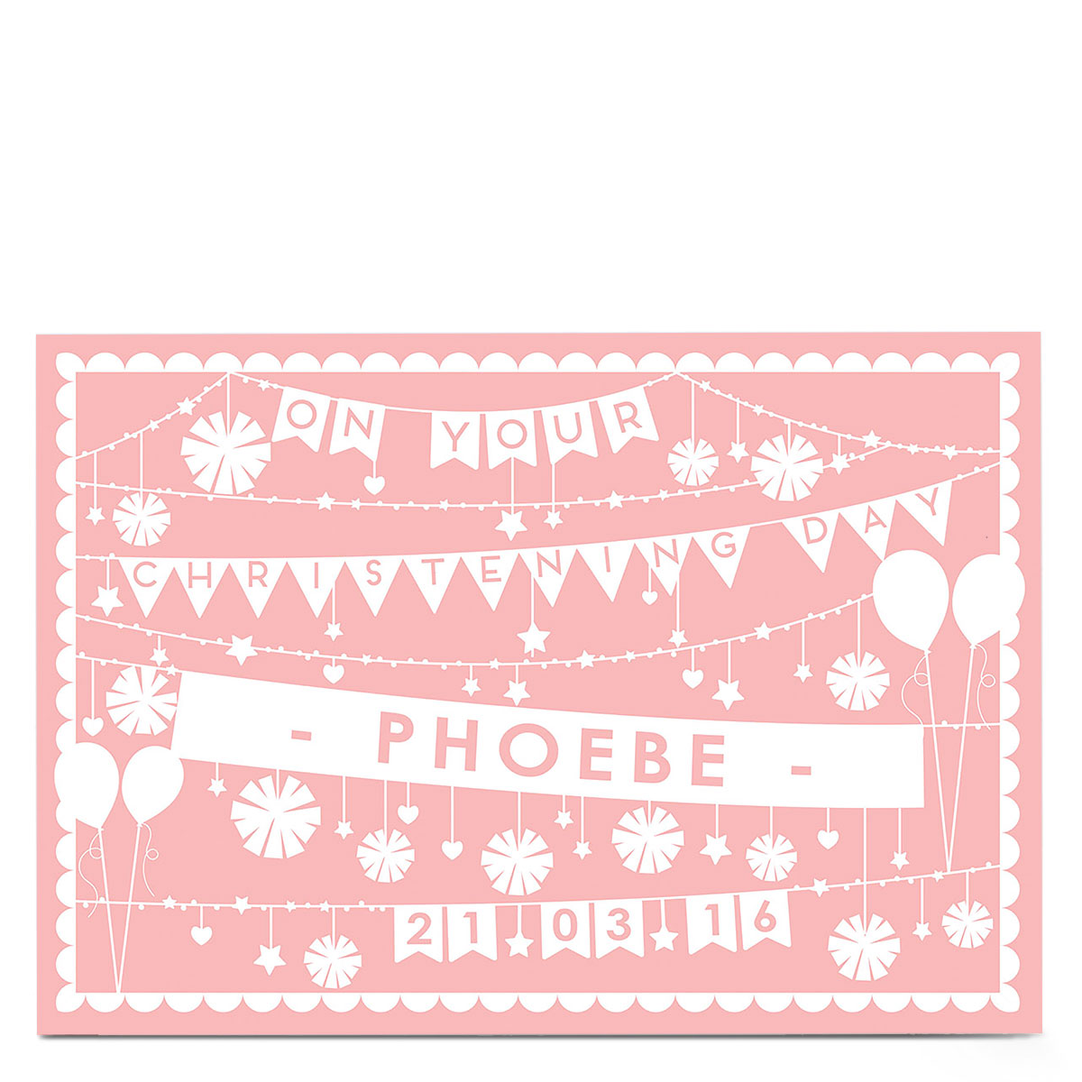 Personalised Christening Card - Pink Bunting