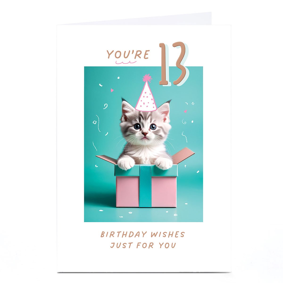 13th Birthday Card - Kitten in Present Box