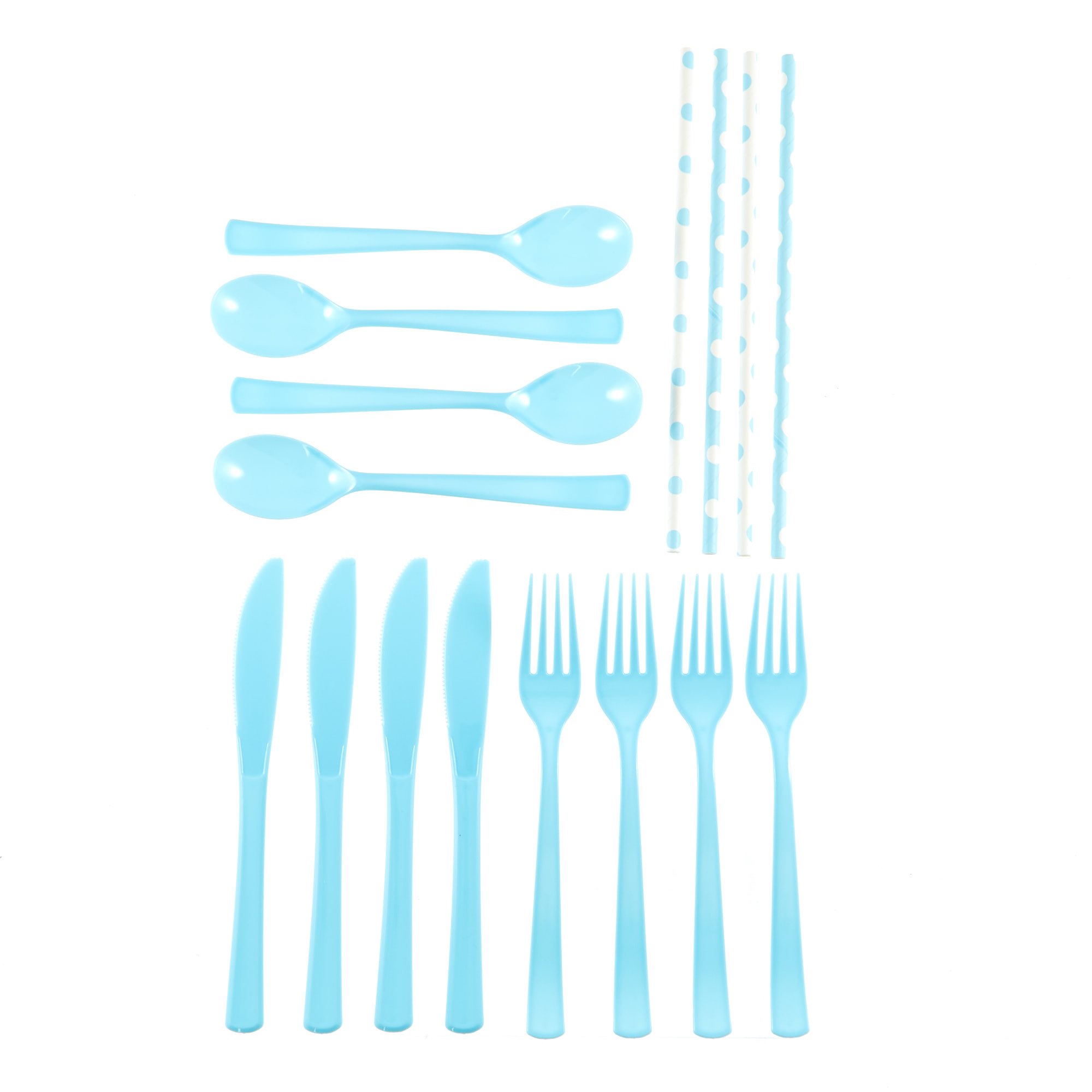 Powder Blue Cutlery & Paper Straws Party Kit - 74 Pieces