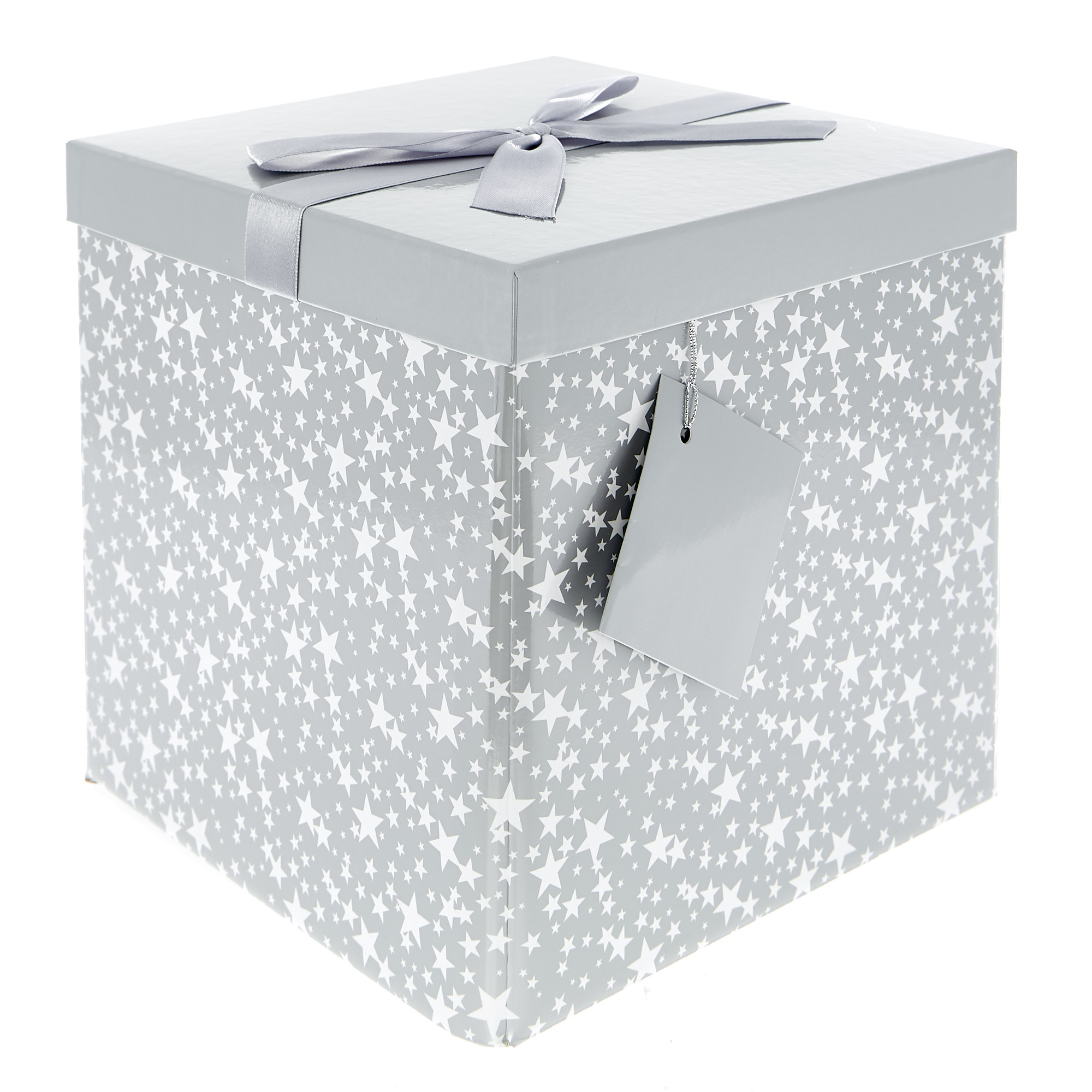 Flat-Pack Large Gift Box - White & Silver Stars