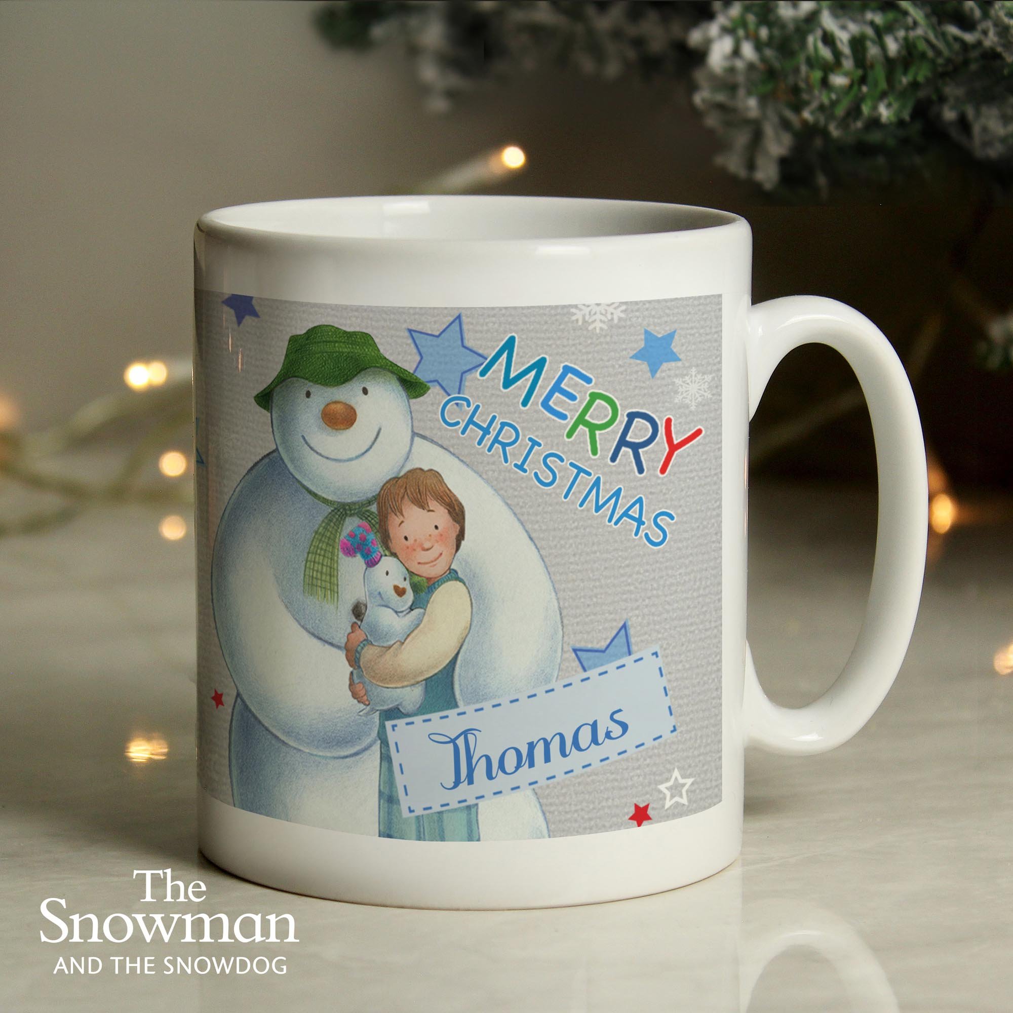 Personalised The Snowman & the Snowdog Blue Mug