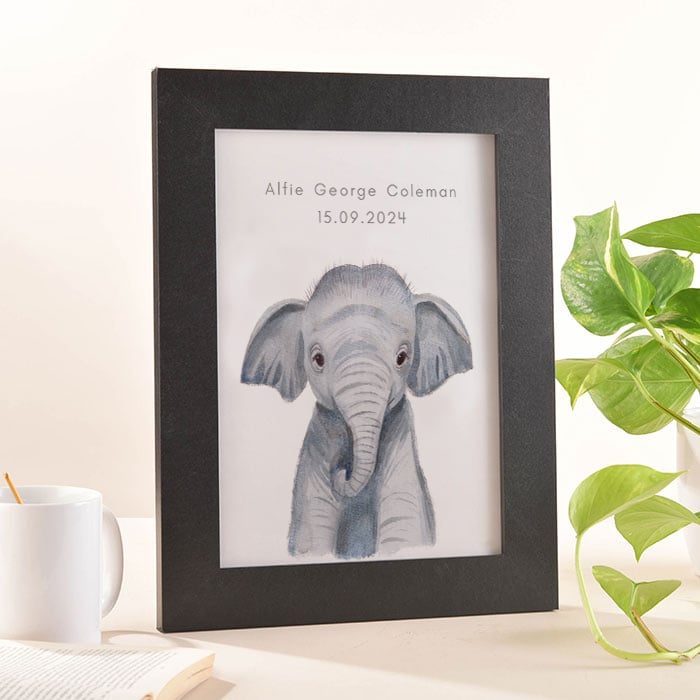 Personalised New Born Elephant Framed Print
