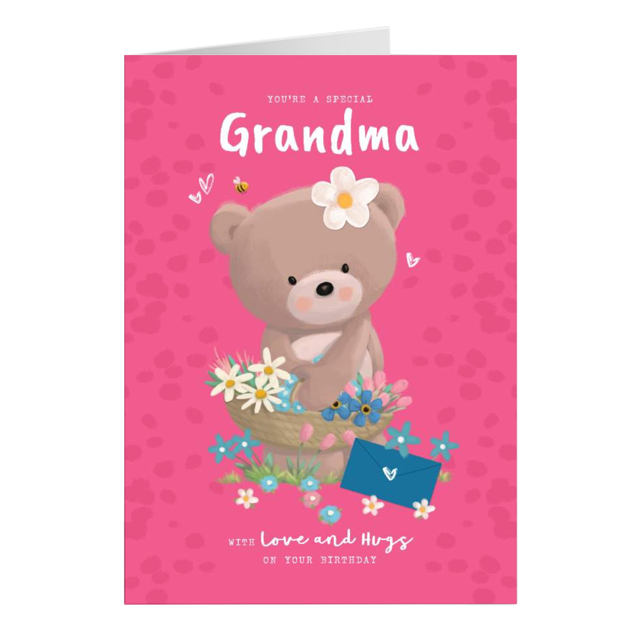 Personalised Hugs Birthday Card - Hugs With Flower Basket, Grandma