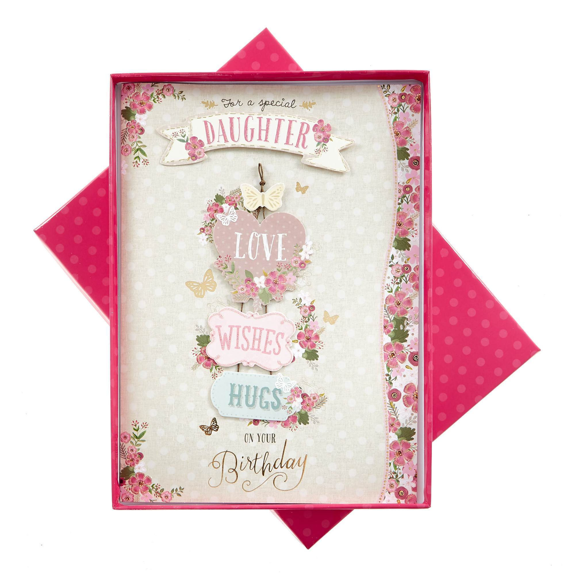 Deluxe Boxed Birthday Card - Daughter Love Wishes Hugs