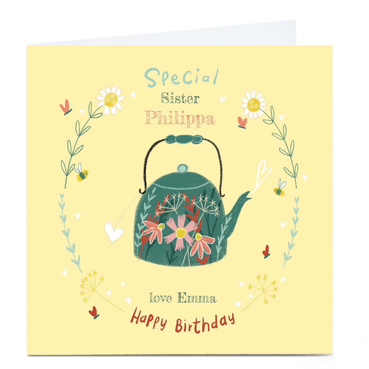 Personalised Emma Valenghi Birthday Card - Tea Pot
