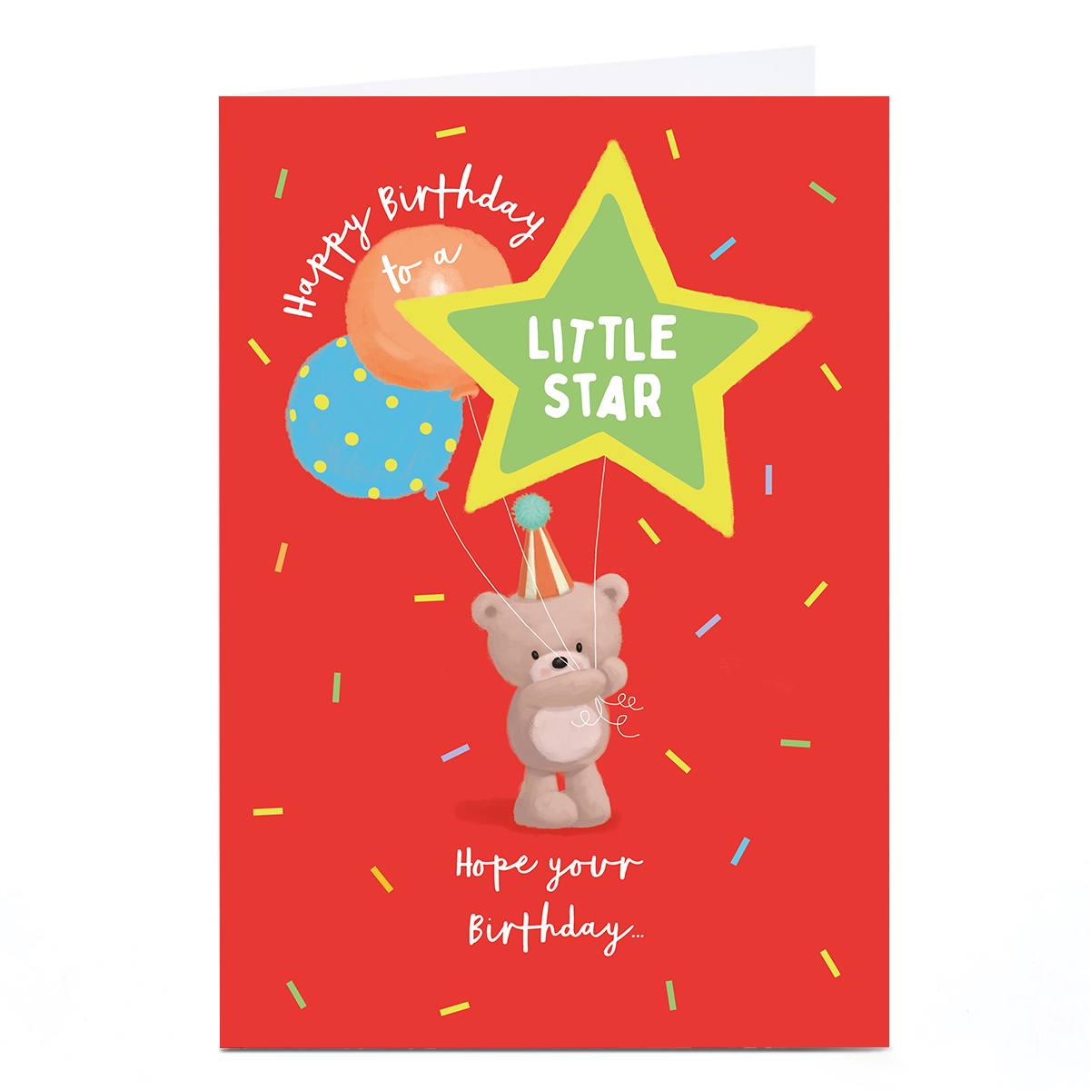 Birthday Card - Bear With Balloons, To A Little Star